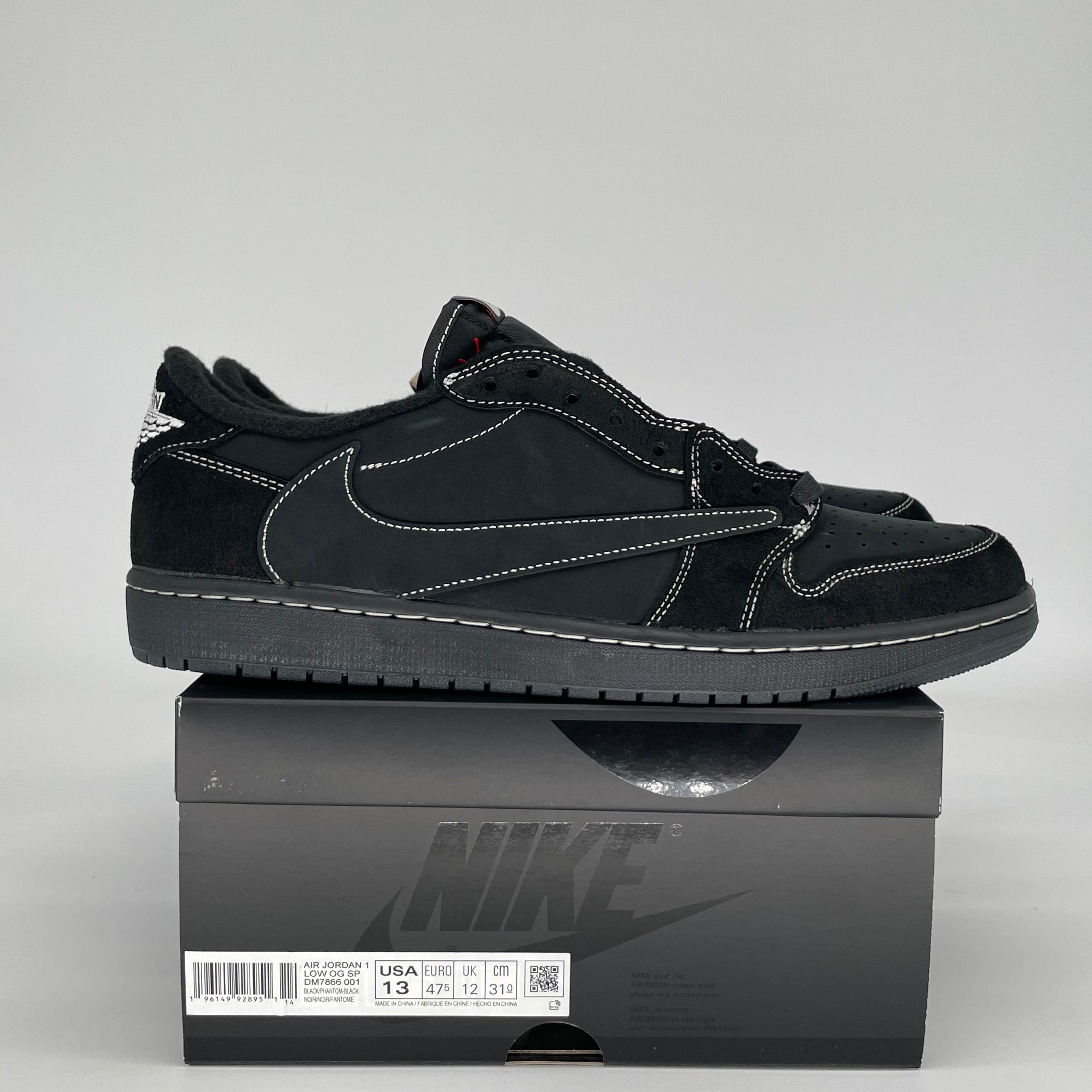 TRAVIS SCOTT X AIR JORDAN 1 LOW BLACK PHANTOM DM7866-001 SIZE 13/14.5W