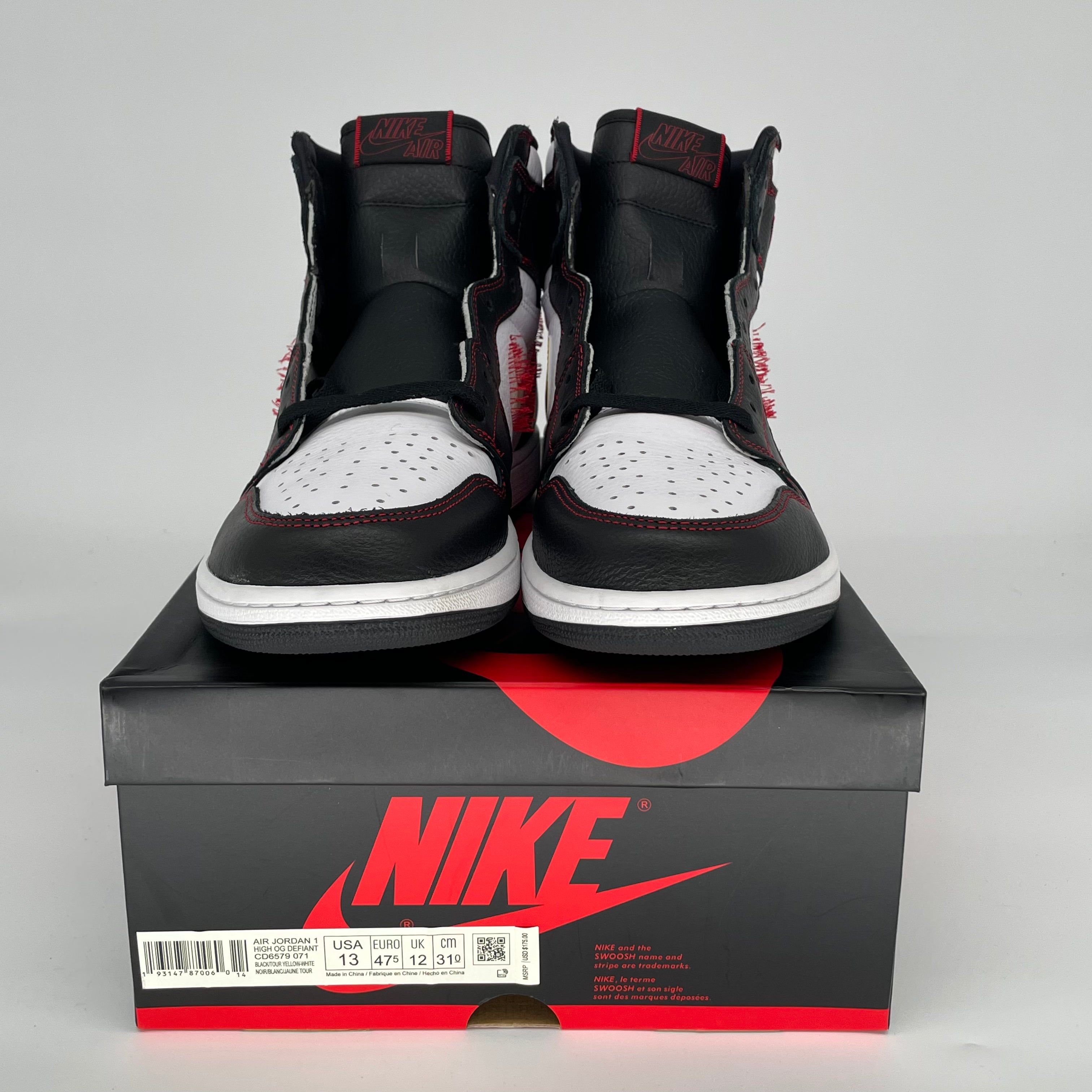 AIR JORDAN 1 DEFIANT WHITE BLACK GYM RED CD6579-071 SIZE 13/14.5W