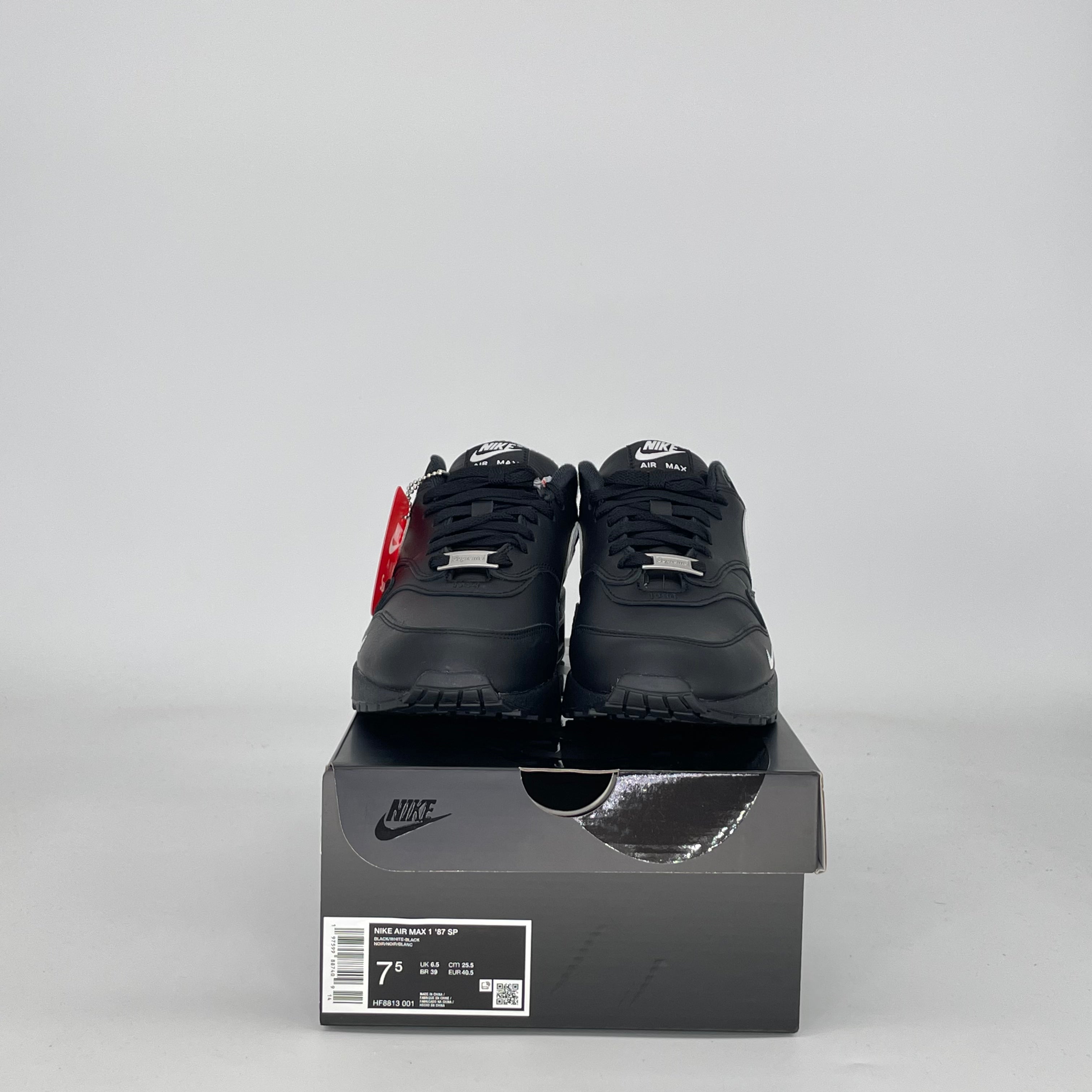 NIKE AIR MAX 1 '87 SUPREME BLACK WHITE HF8813-001 SIZE 7.5/9W MENS
