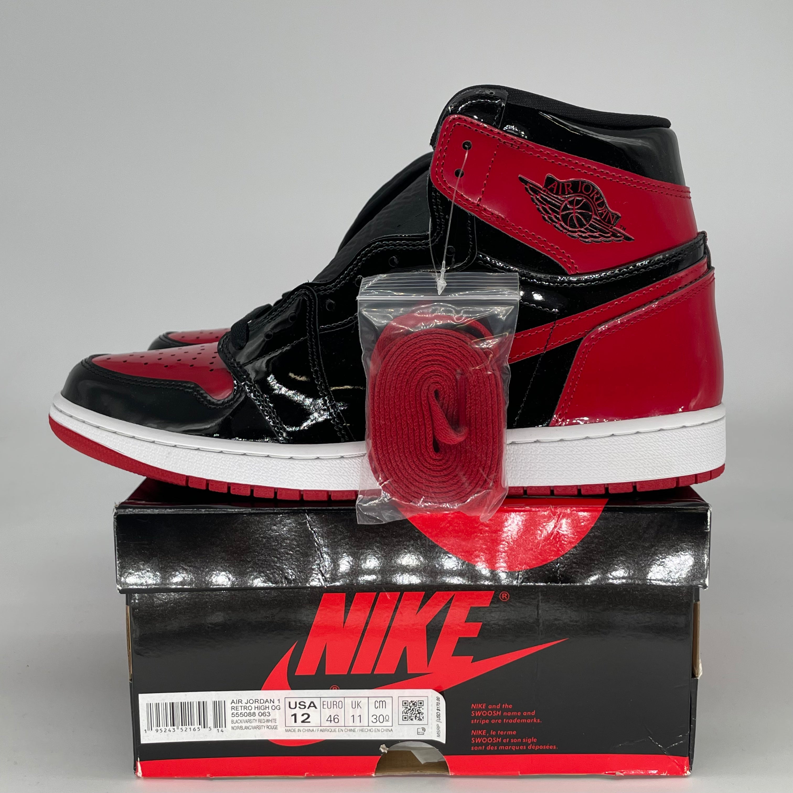 AIR JORDAN 1 PATENT BRED 555088-063 SIZE 12/13.5W
