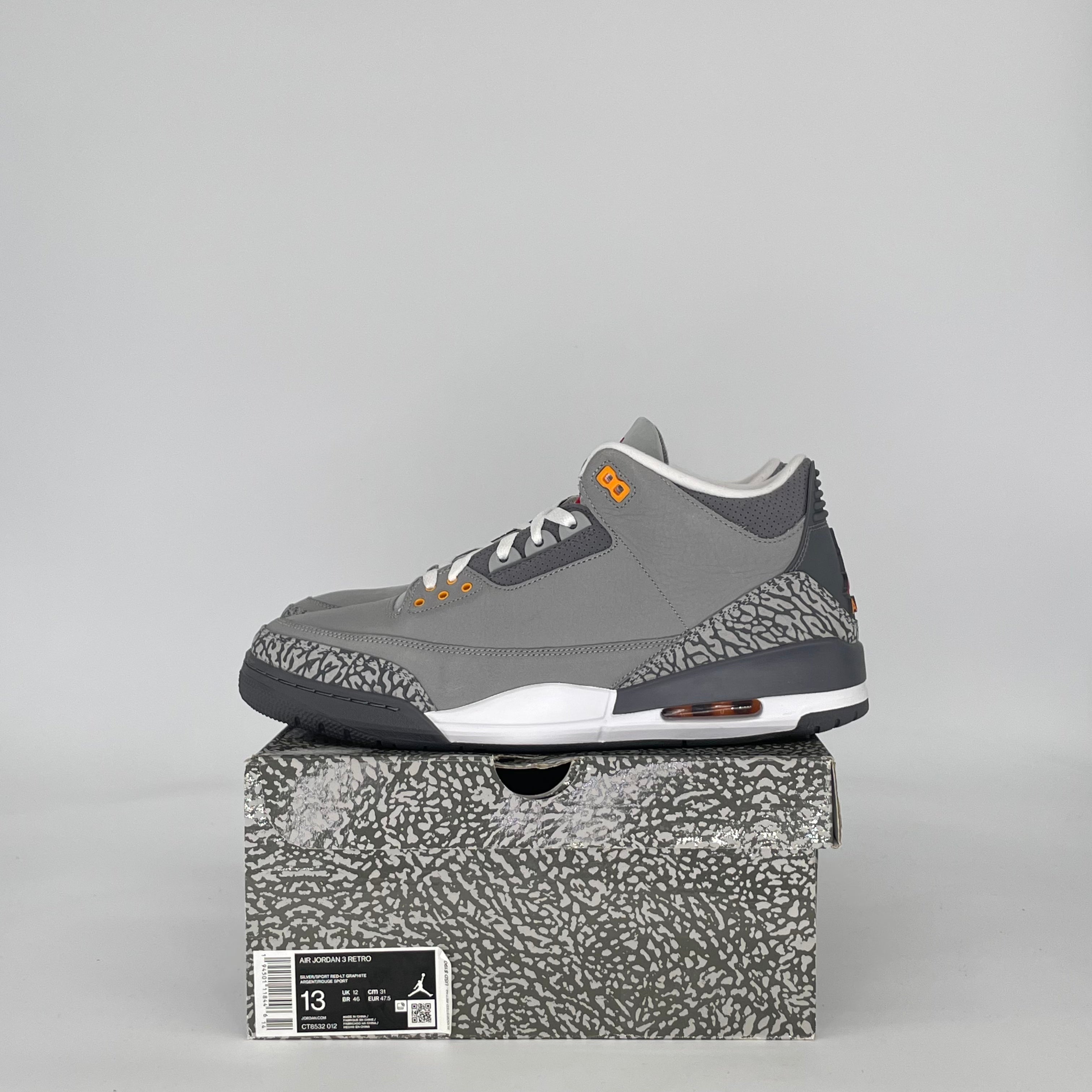 AIR JORDAN 3 COOL GREY (2021) CT8532-012 SIZE 13/14.5W