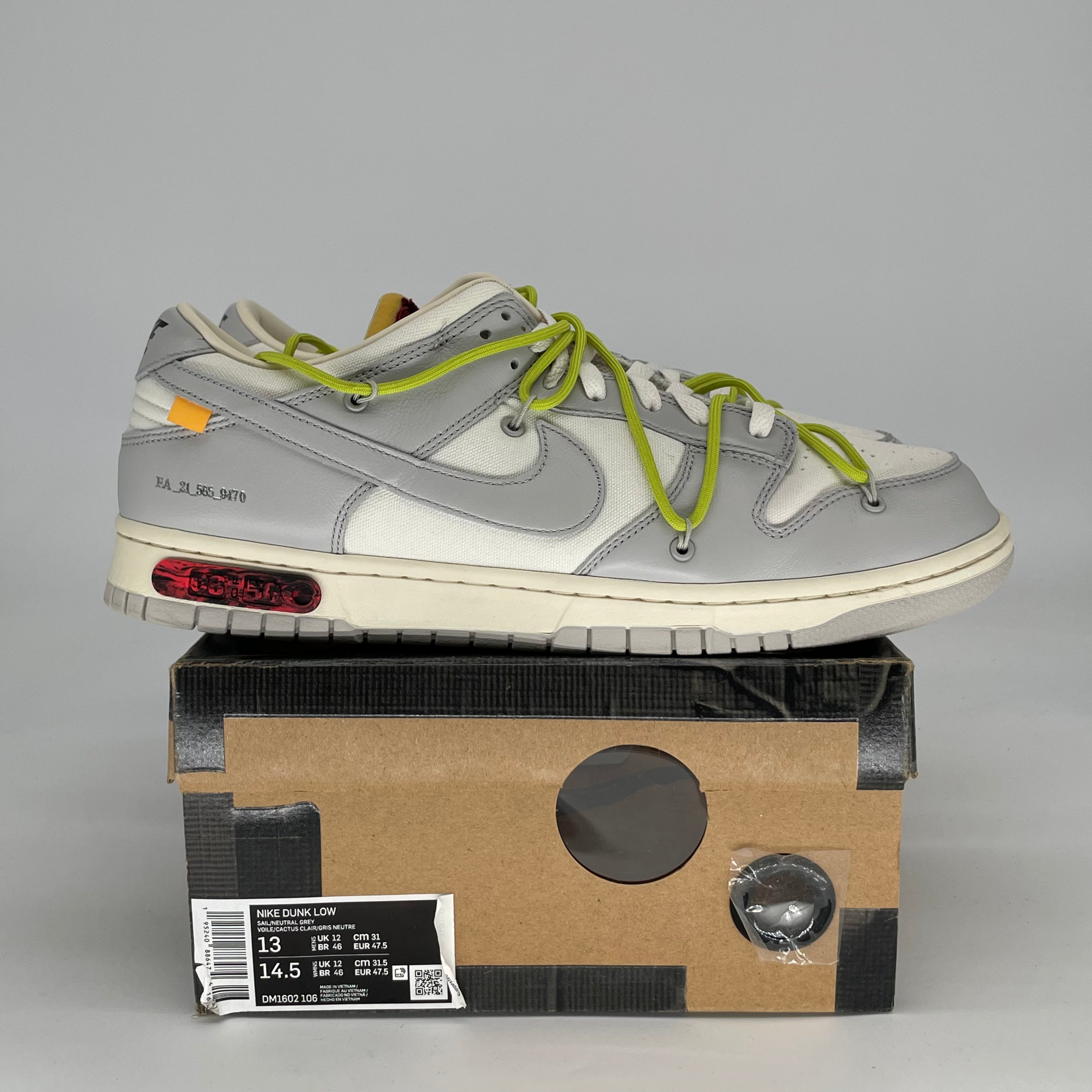 OFF WHITE X NIKE DUNK LOW LOT 8 DM1602-106 SIZE 13/14.5W