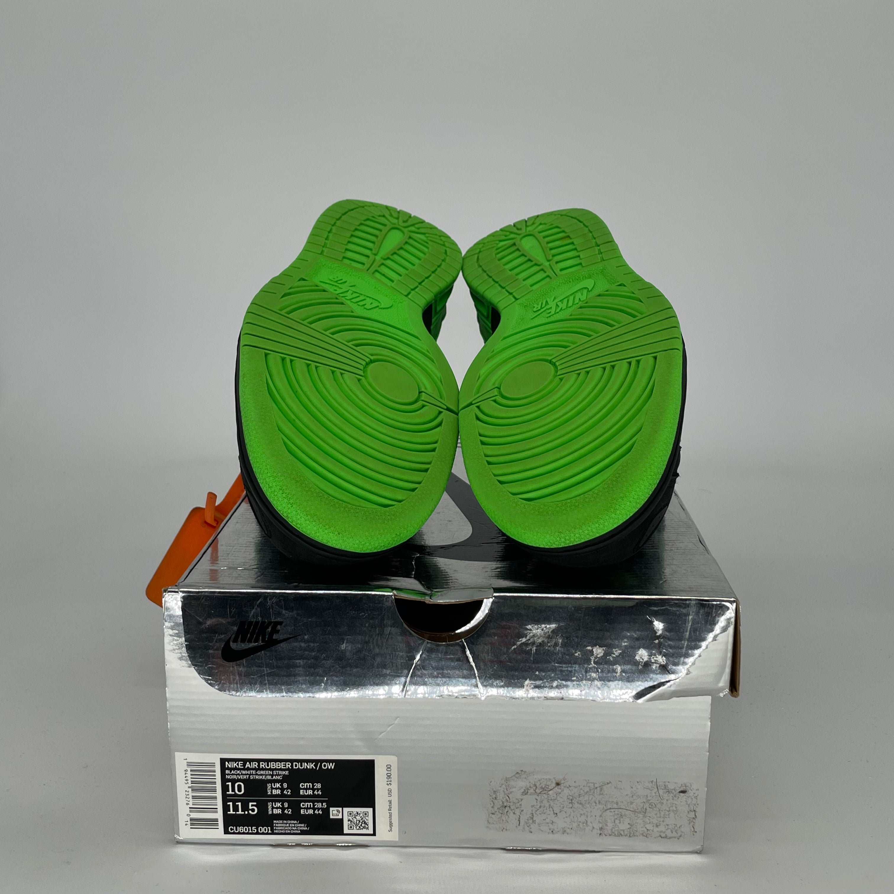 OFF WHITE X NIKE AIR RUBBER DUNK GREEN STRIKE SIZE 10/11.5W CU6015-001