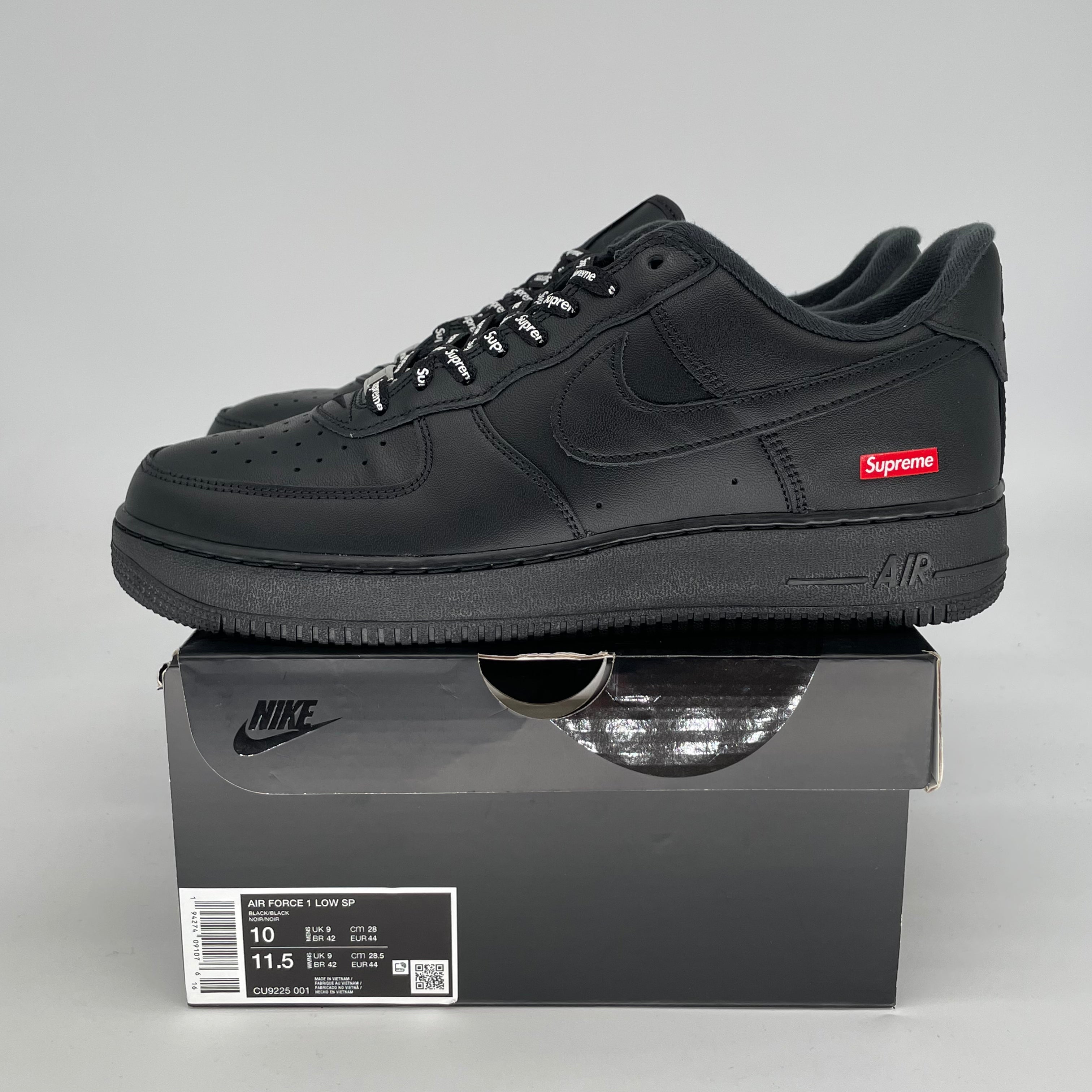 SUPREME X NIKE AIR FORCE 1 LOW BLACK CU9225-001 SIZE 10/11.5W