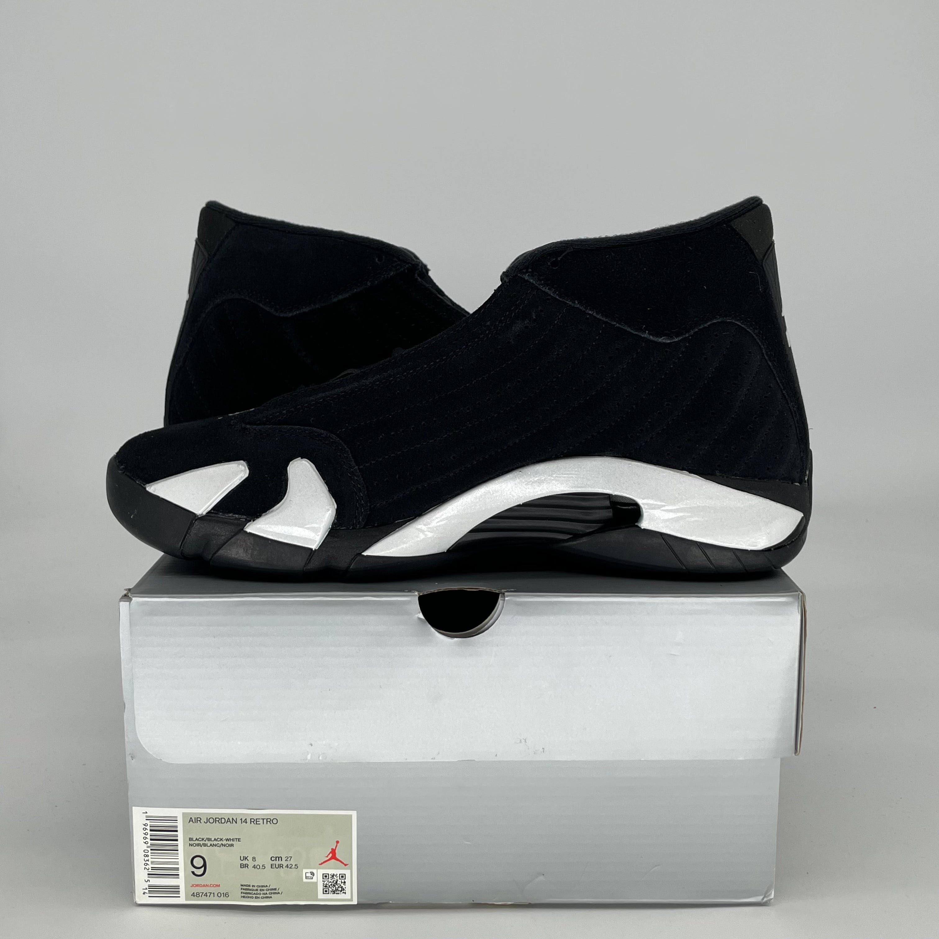 AIR JORDAN 14 BLACK WHITE 487471-016 SIZE 9/10.5W