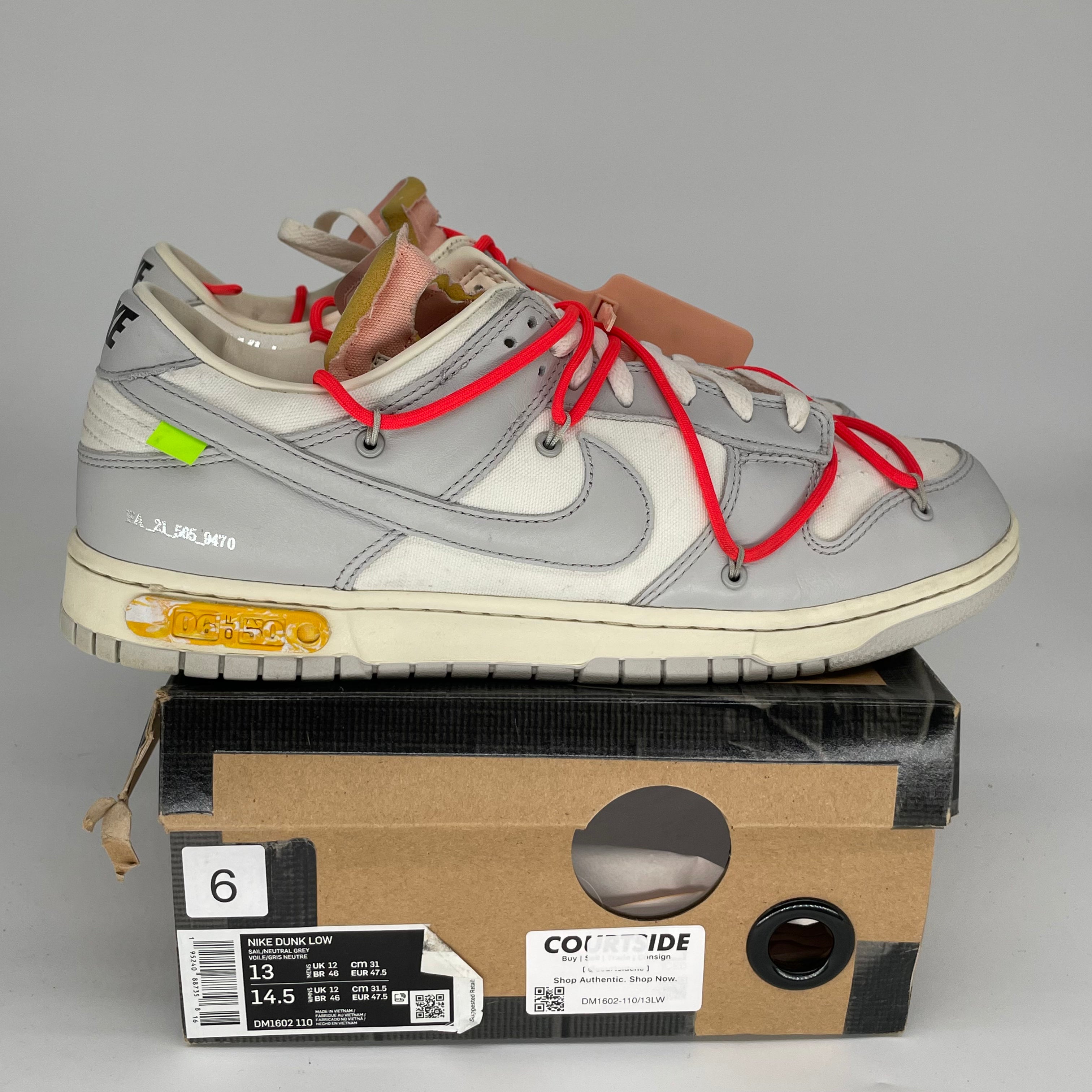 NIKE DUNK LOW OFF WHITE LOT 6 SIZE 13 DM1602-110