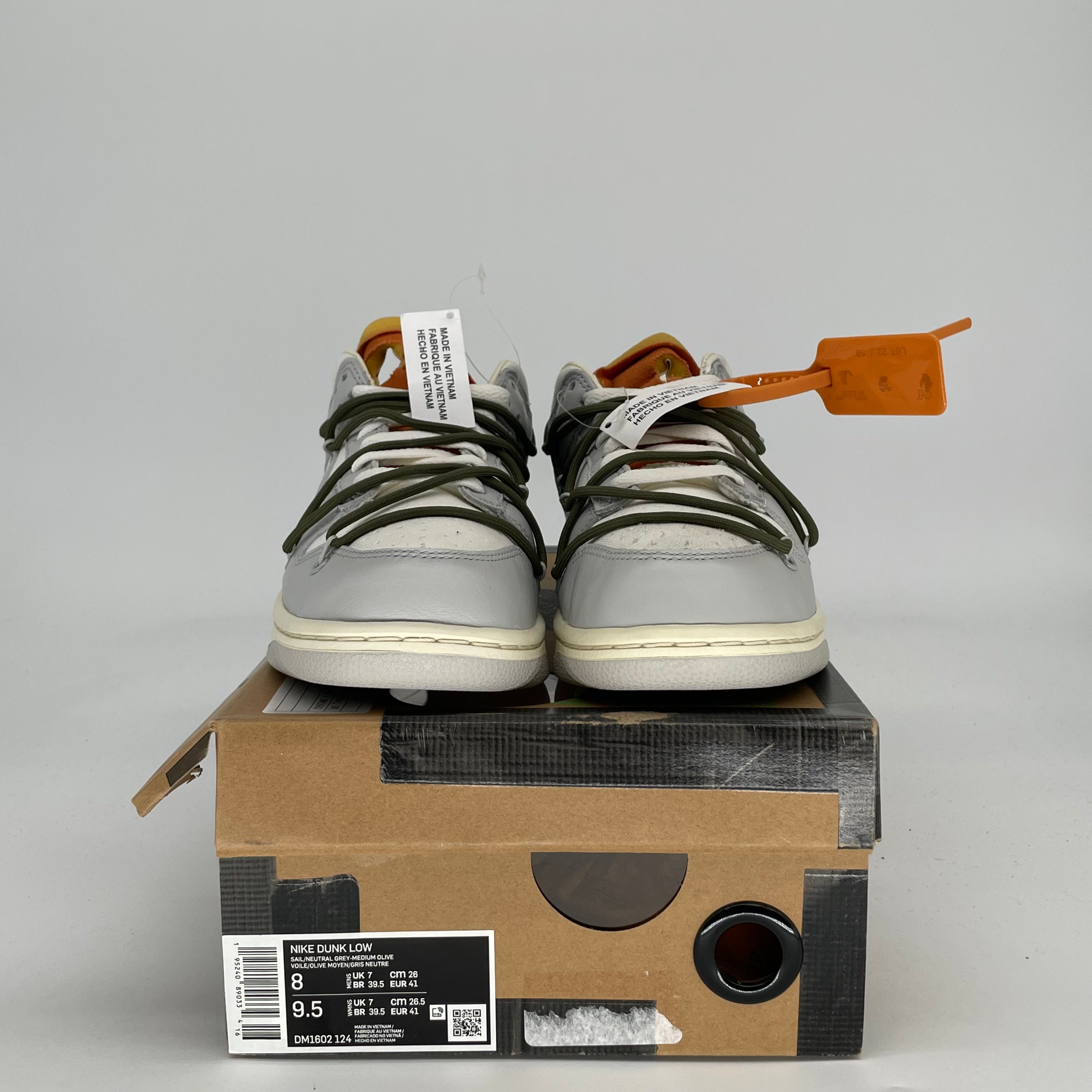 OFF WHITE X NIKE DUNK LOW LOT 22 DM1602-124 SIZE 8/9.5W