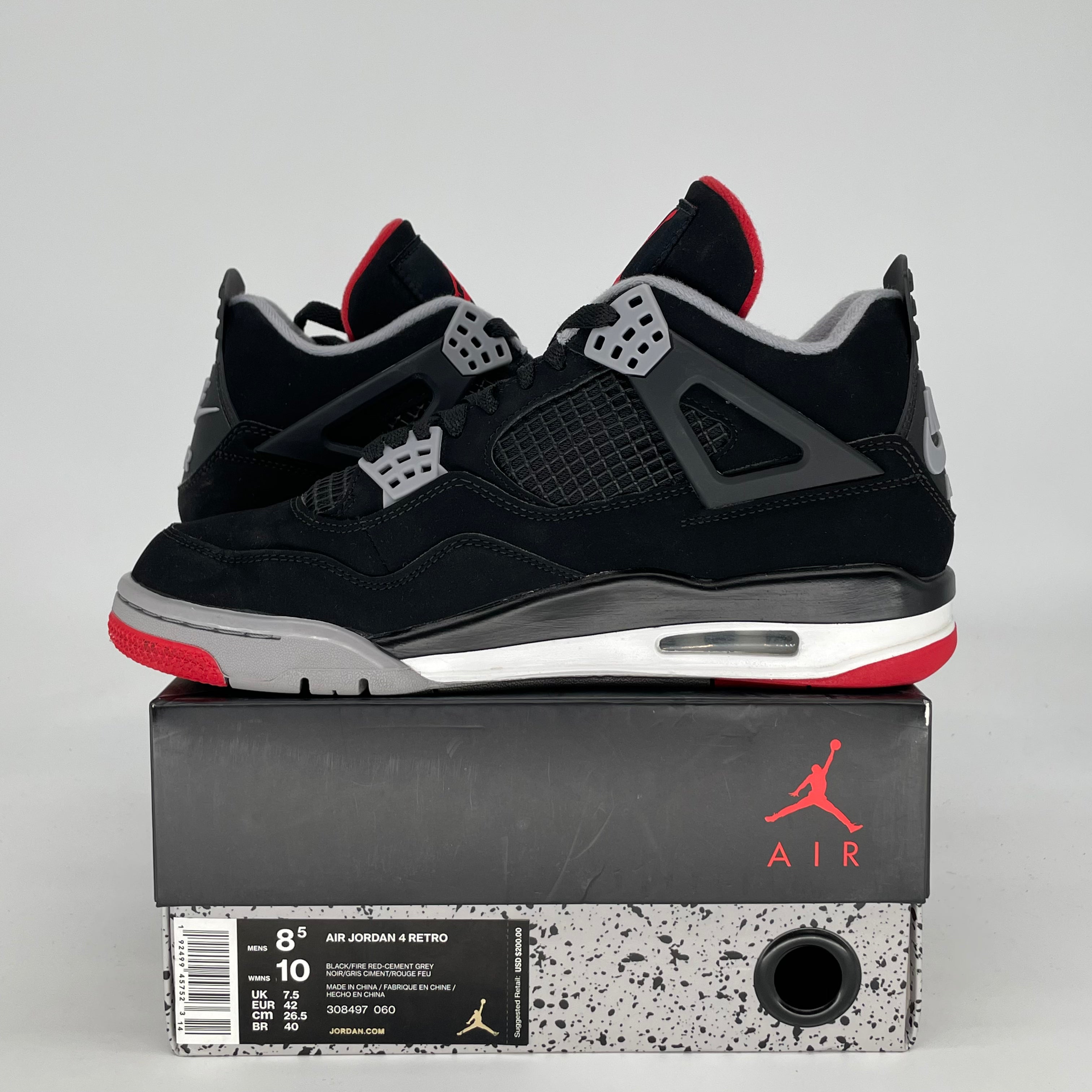 AIR JORDAN 4 BRED 2019 308497-060 SIZE 8.5/10W