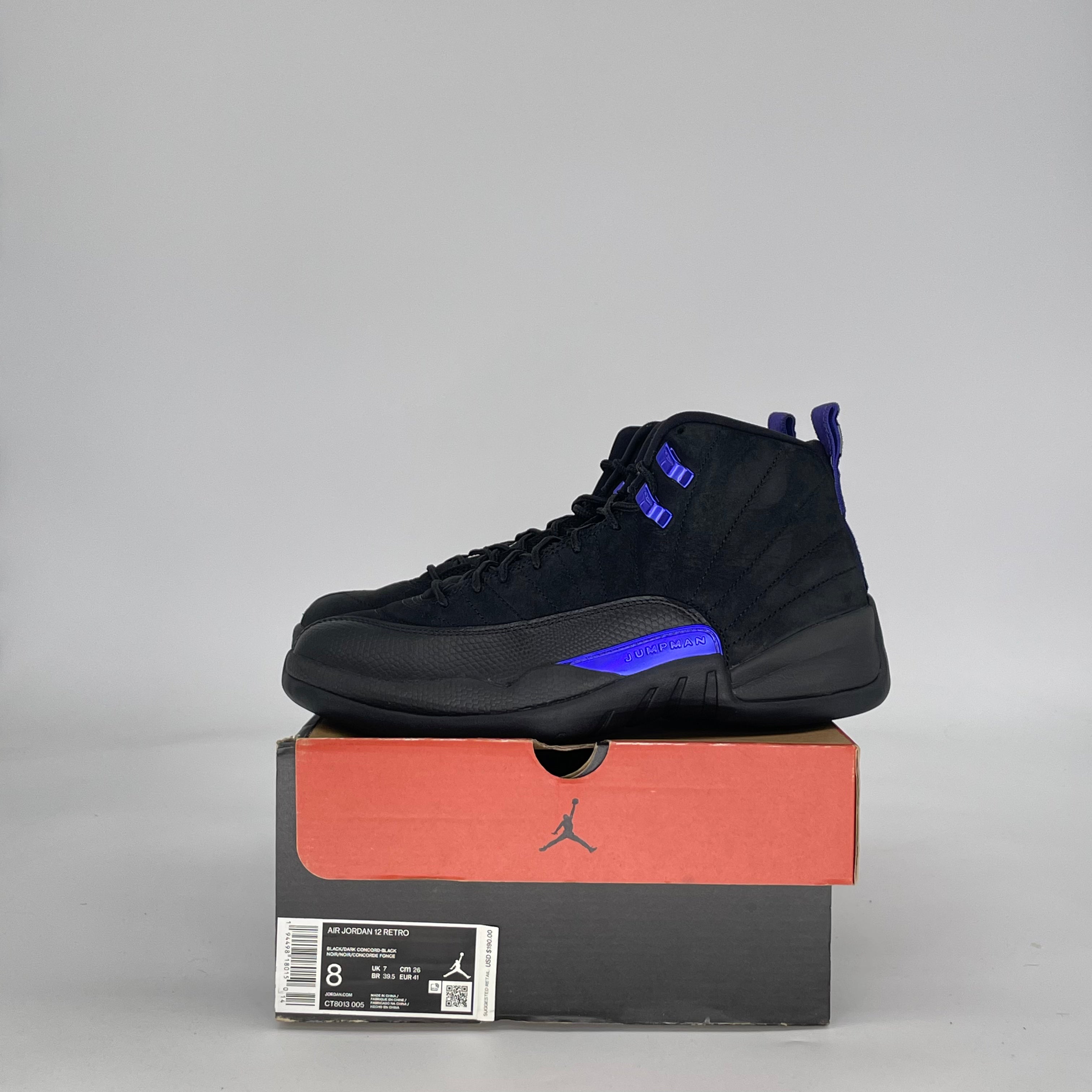 AIR JORDAN 12 BLACK DARK CONCORD CT8013-005 SIZE 8/9.5W