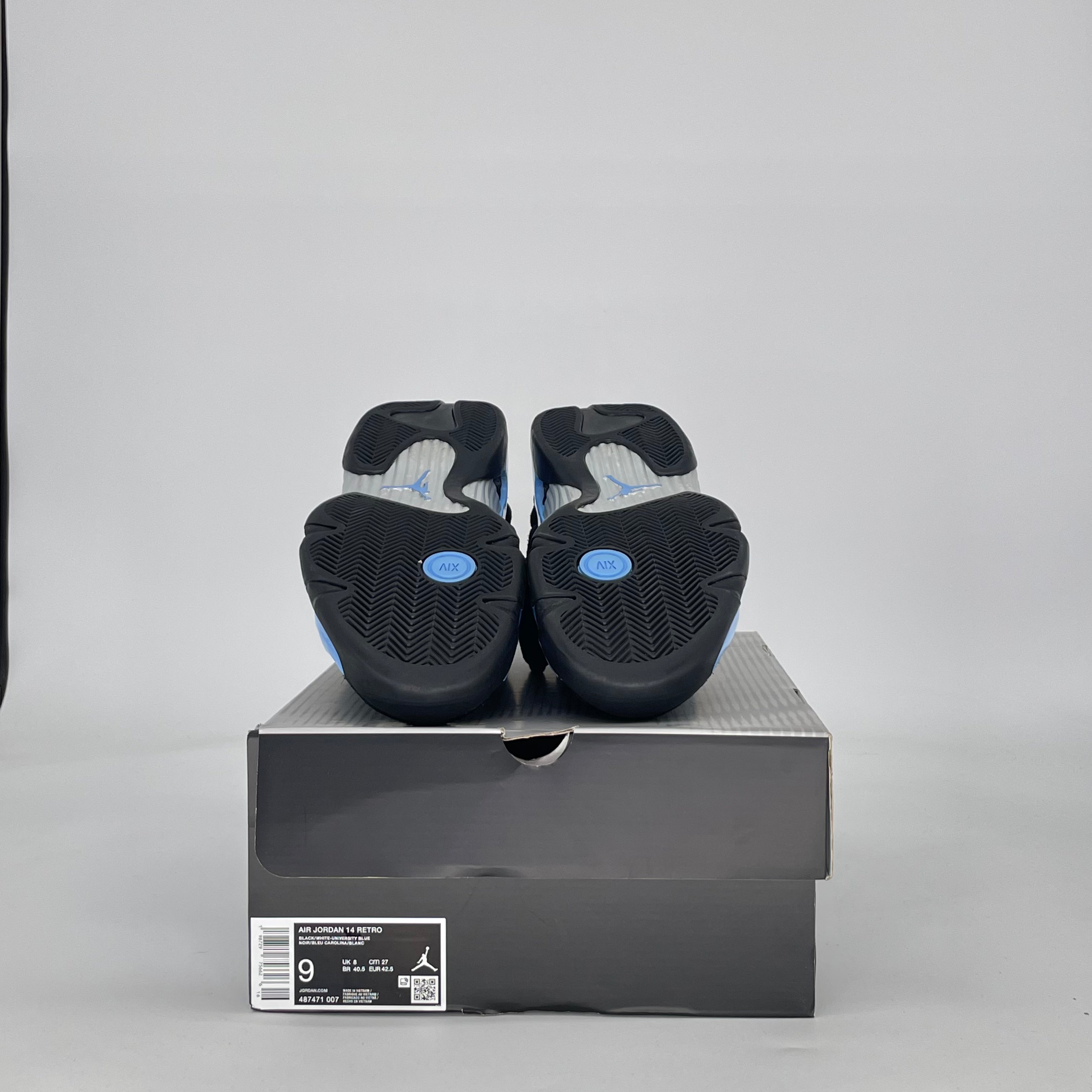 AIR JORDAN 14 BLACK UNIVERSITY BLUE 487471-007 SIZE 9/10.5W