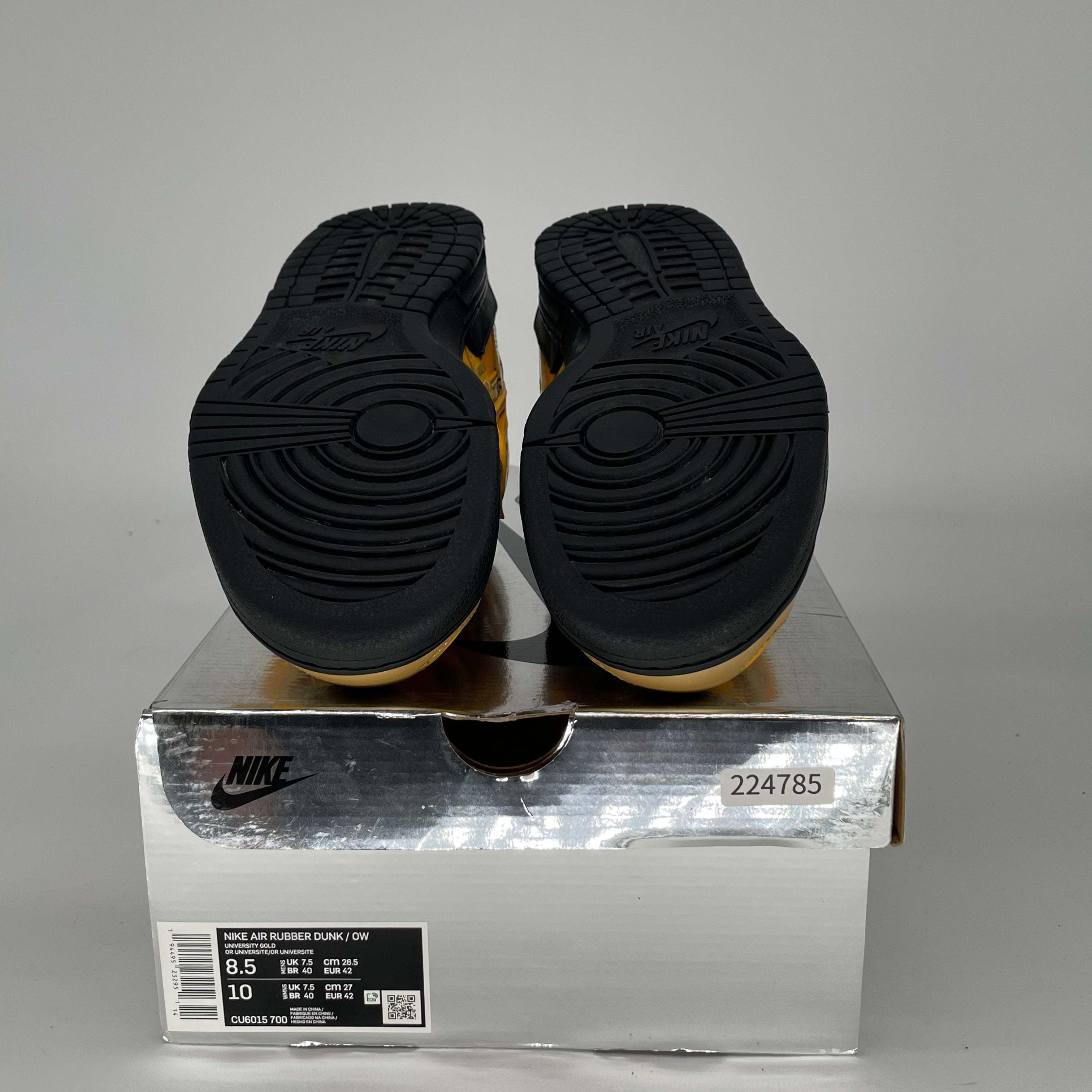 OFF WHITE X NIKE AIR RUBBER DUNK UNIVERSITY GOLD SIZE 8.5/10W CU6015-700