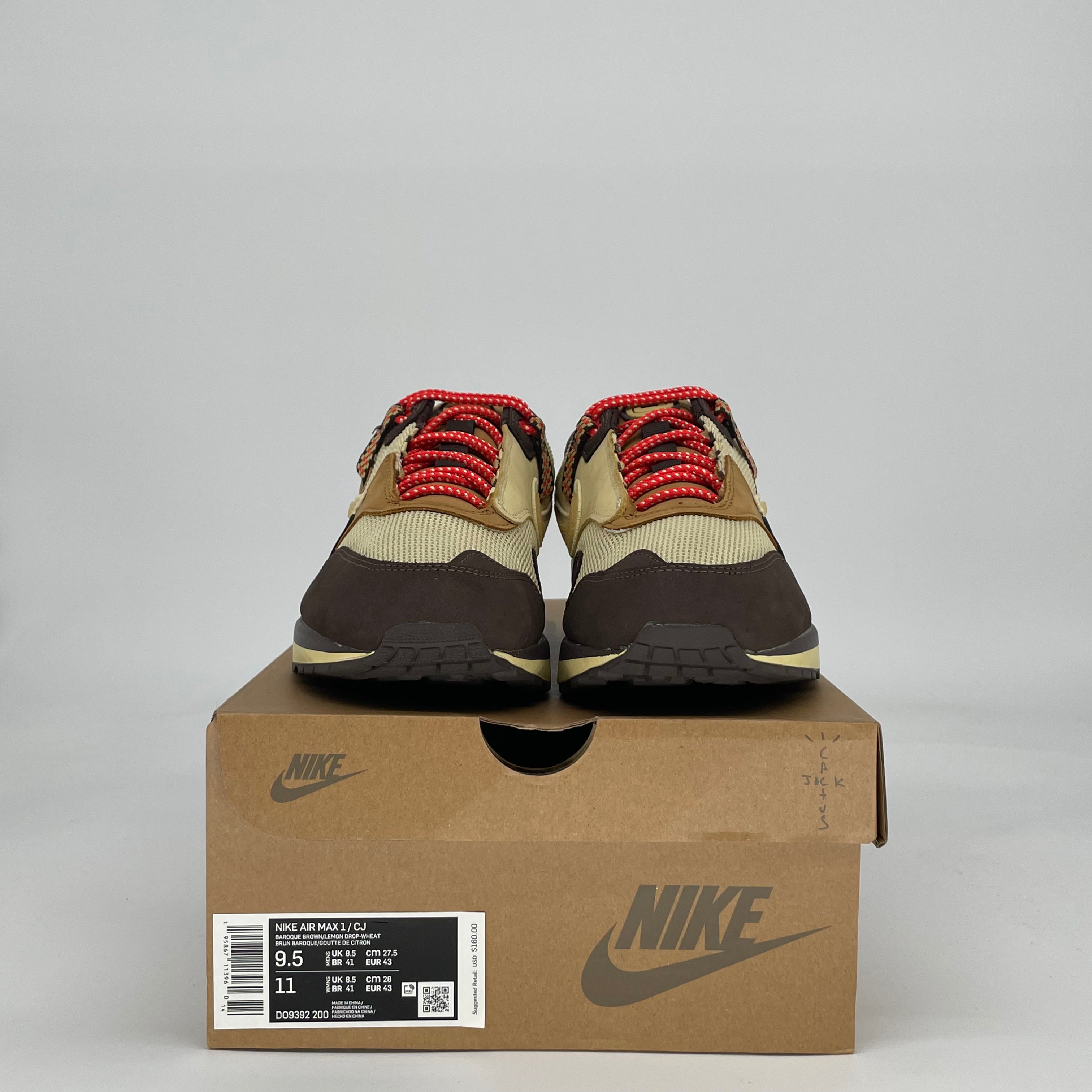 NIKE AIR MAX 1 TRAVIS SCOTT CACTUS JACK BAROQUE BROWN DO0932-200 SIZE 9.5/11