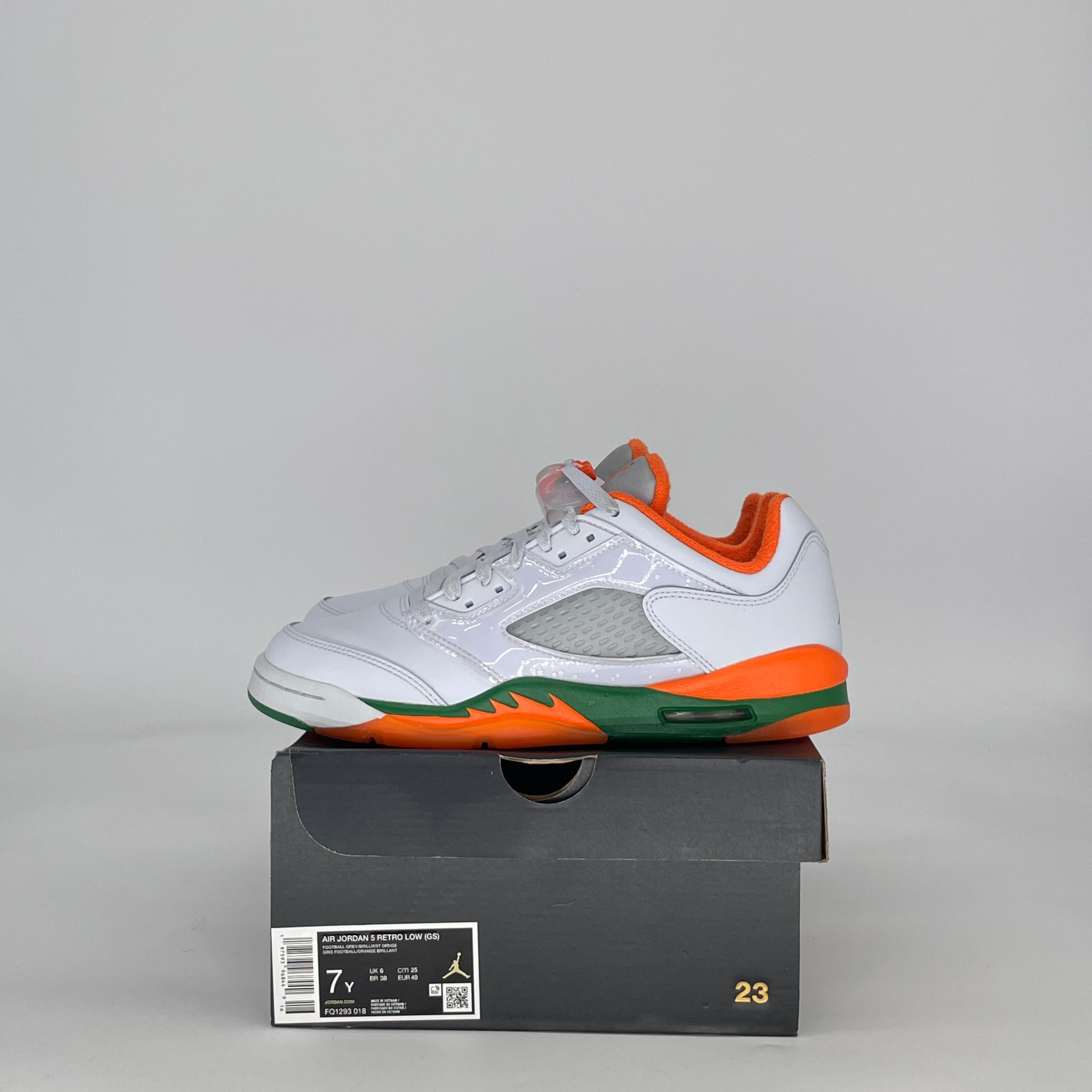 AIR JORDAN 5 LOW MIAMI HURRICANES FQ1293-018 SIZE 7/8.5W GS