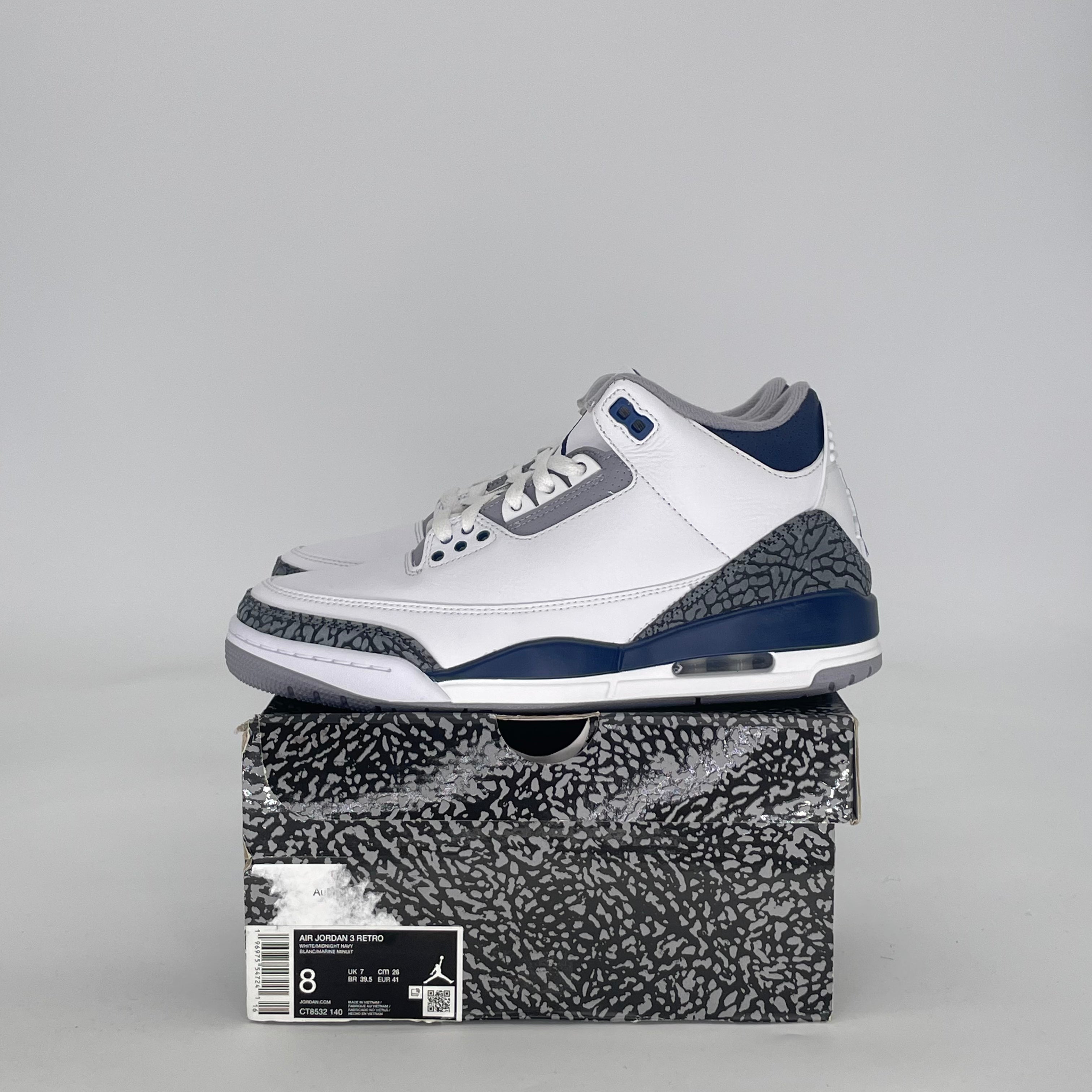 AIR JORDAN 3 MIDNIGHT NAVY CT8532-140 SIZE 8/9.5W