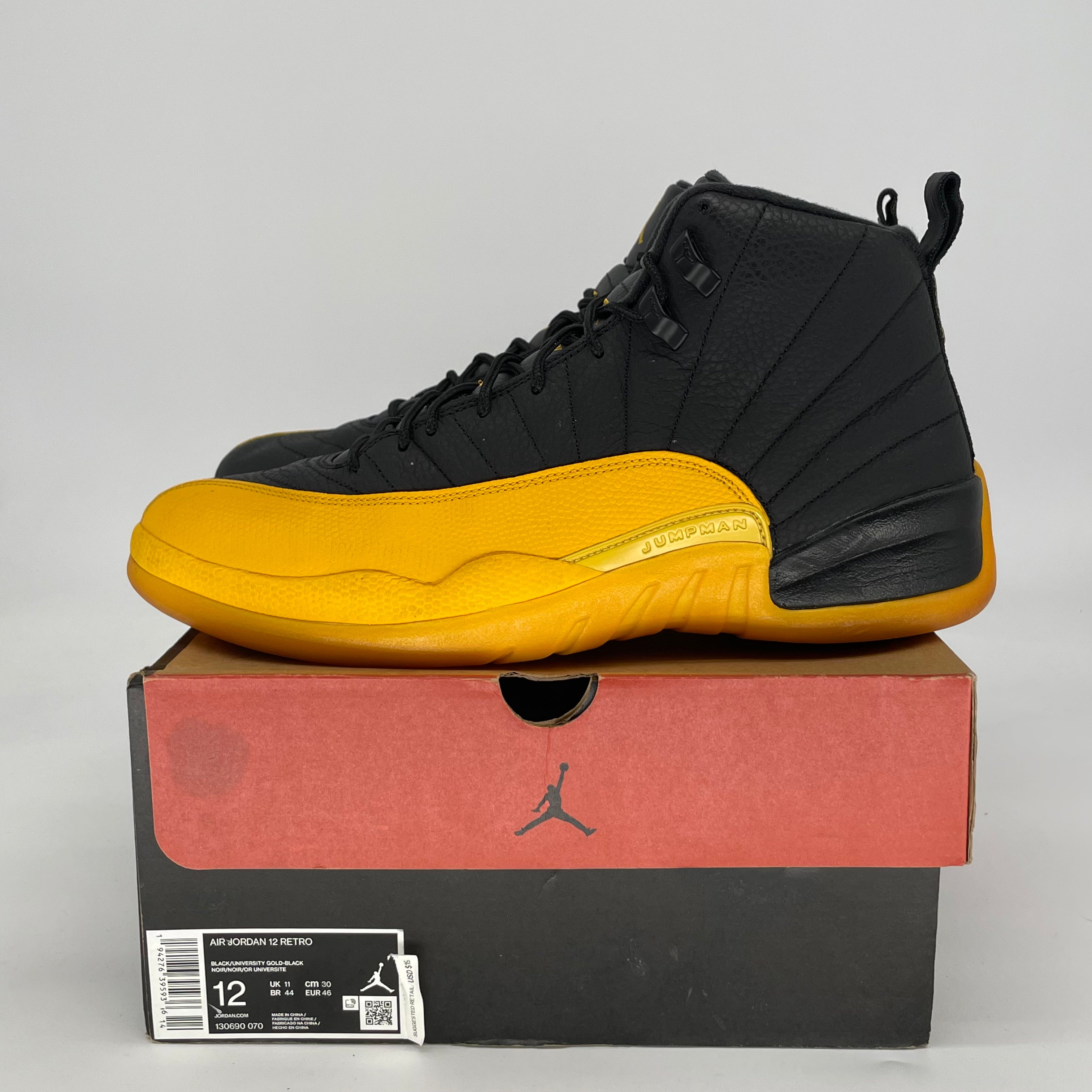AIR JORDAN 12 BLACK UNIVERSITY GOLD 130690-070 SIZE 12/13.5W