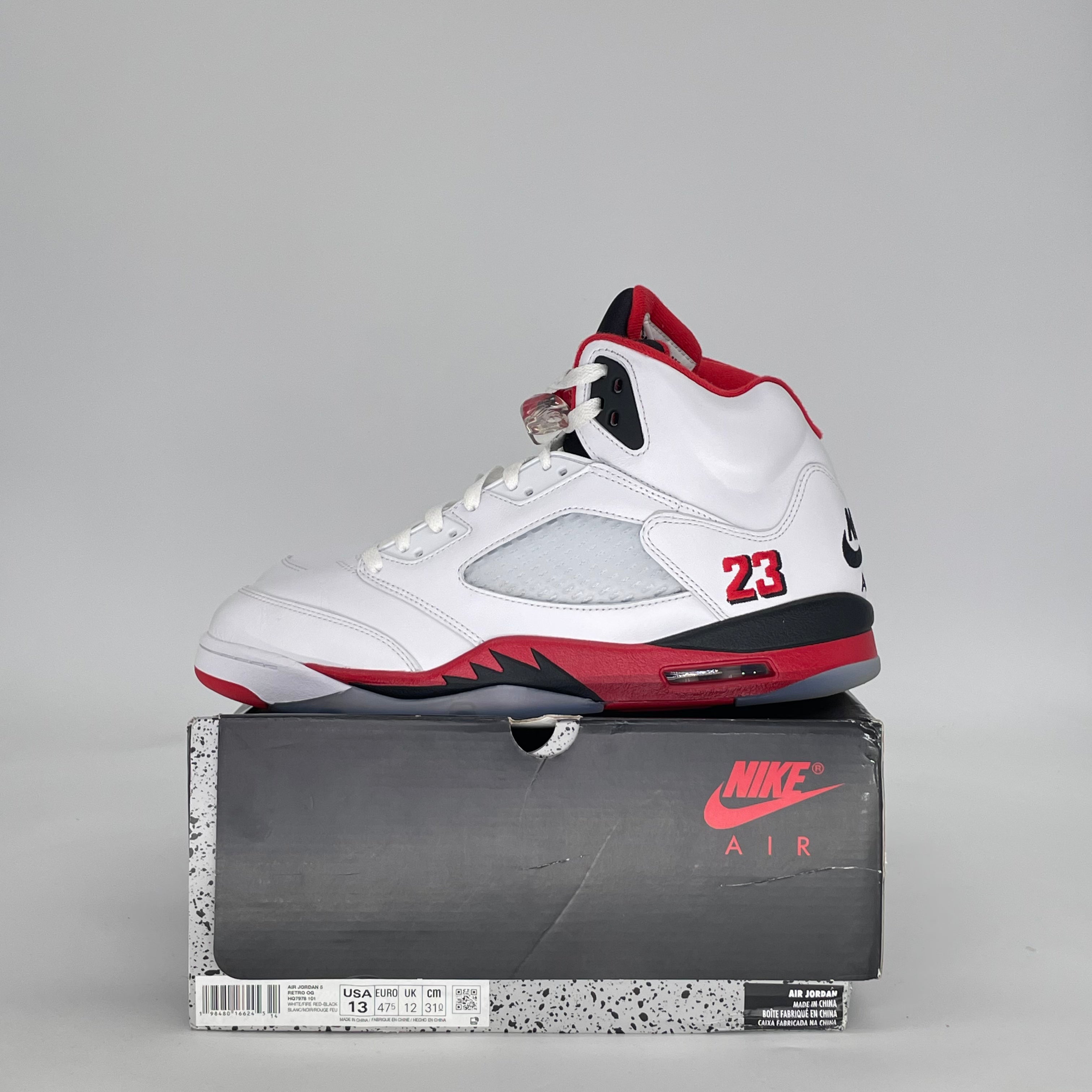 AIR JORDAN 5 FIRE RED BLACK TONGUE HQ7978-101 SIZE 13/14.5W
