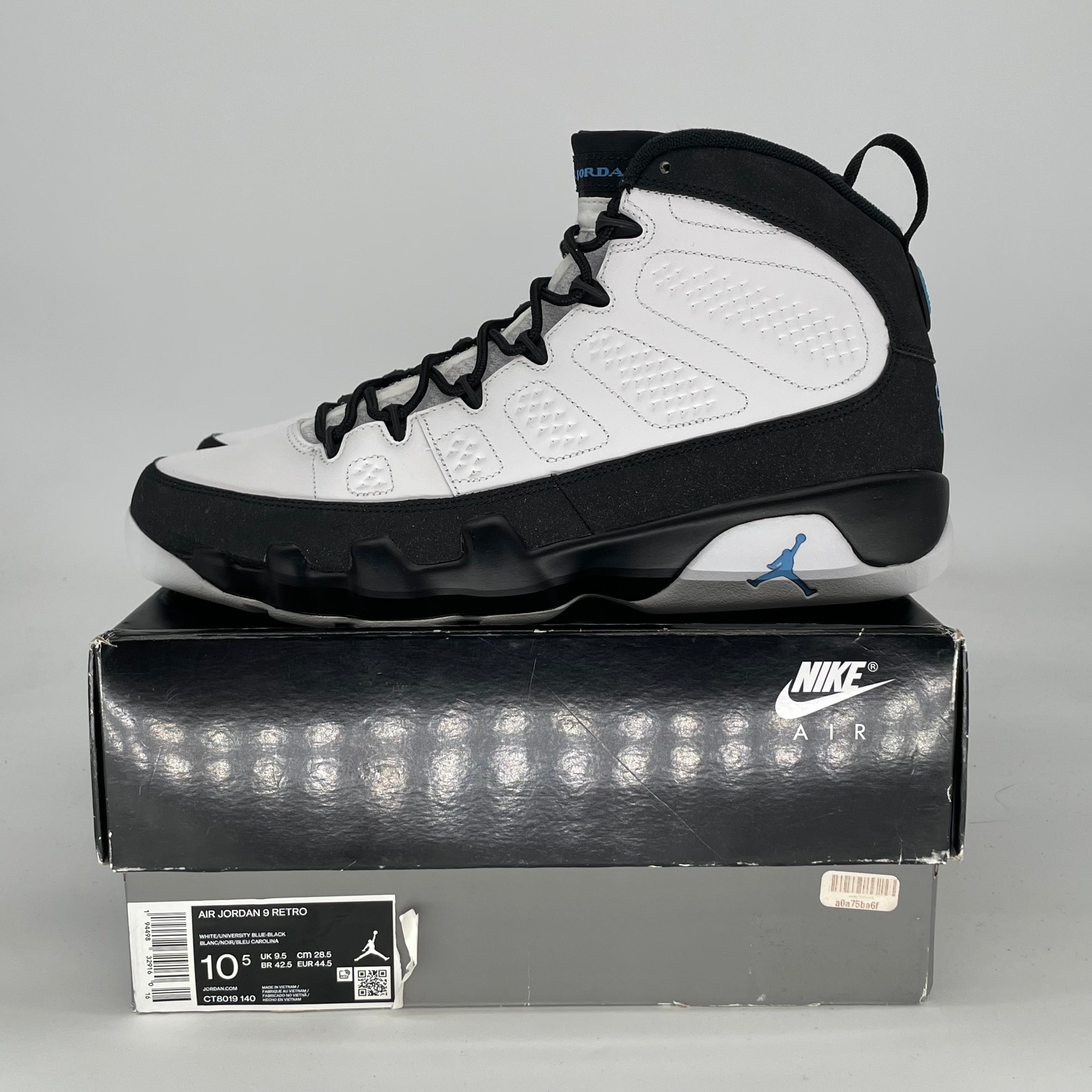 AIR JORDAN 9 UNIVERSITY BLUE CT8019-140 SIZE 10.5/12W