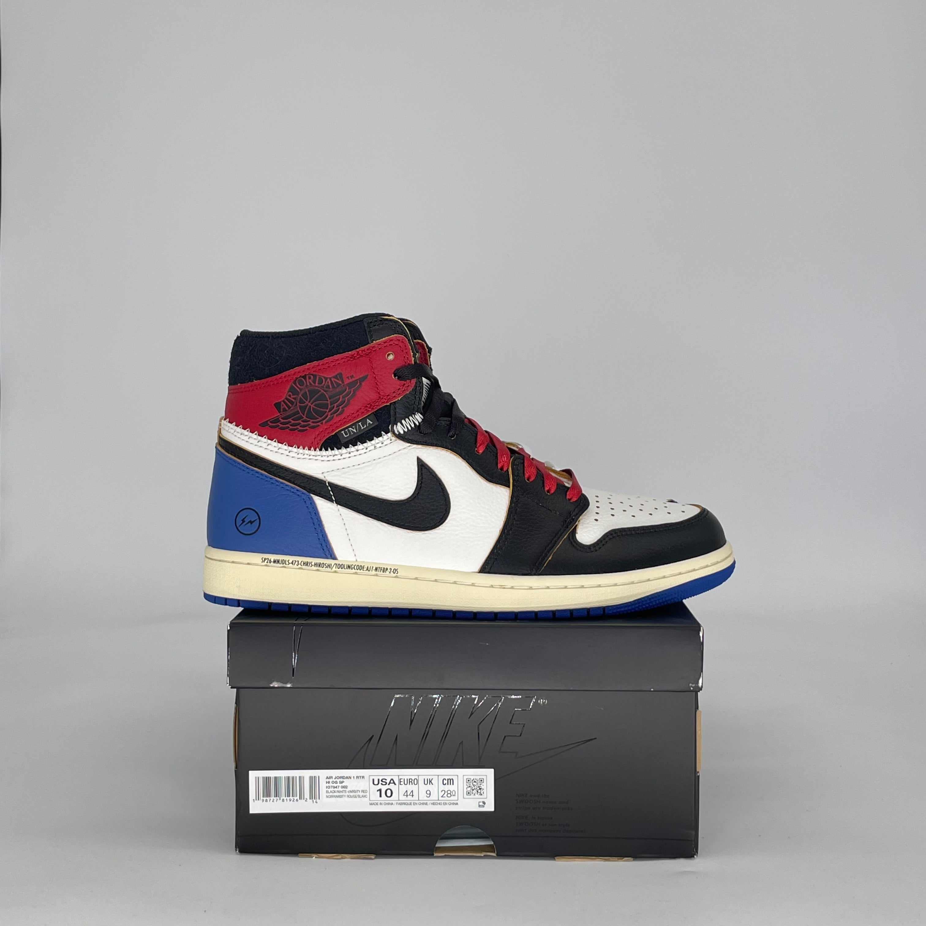 AIR JORDAN 1 HIGH FRAGMENT X UNION LA VARSITY RED SPORT ROYAL IO7847-002 SIZE 10/11.5W