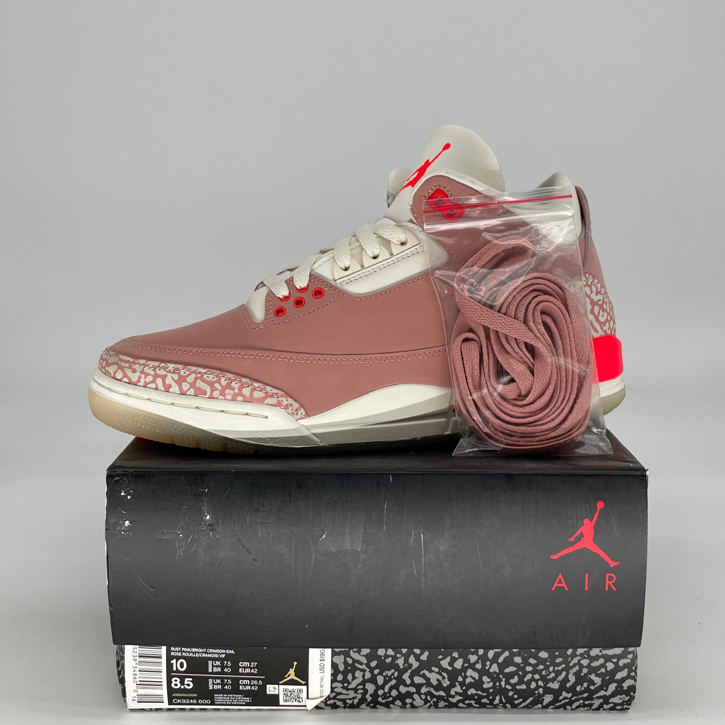 AIR JORDAN 3 RUST PINK W CK9246-600 SIZE 8.5/10W