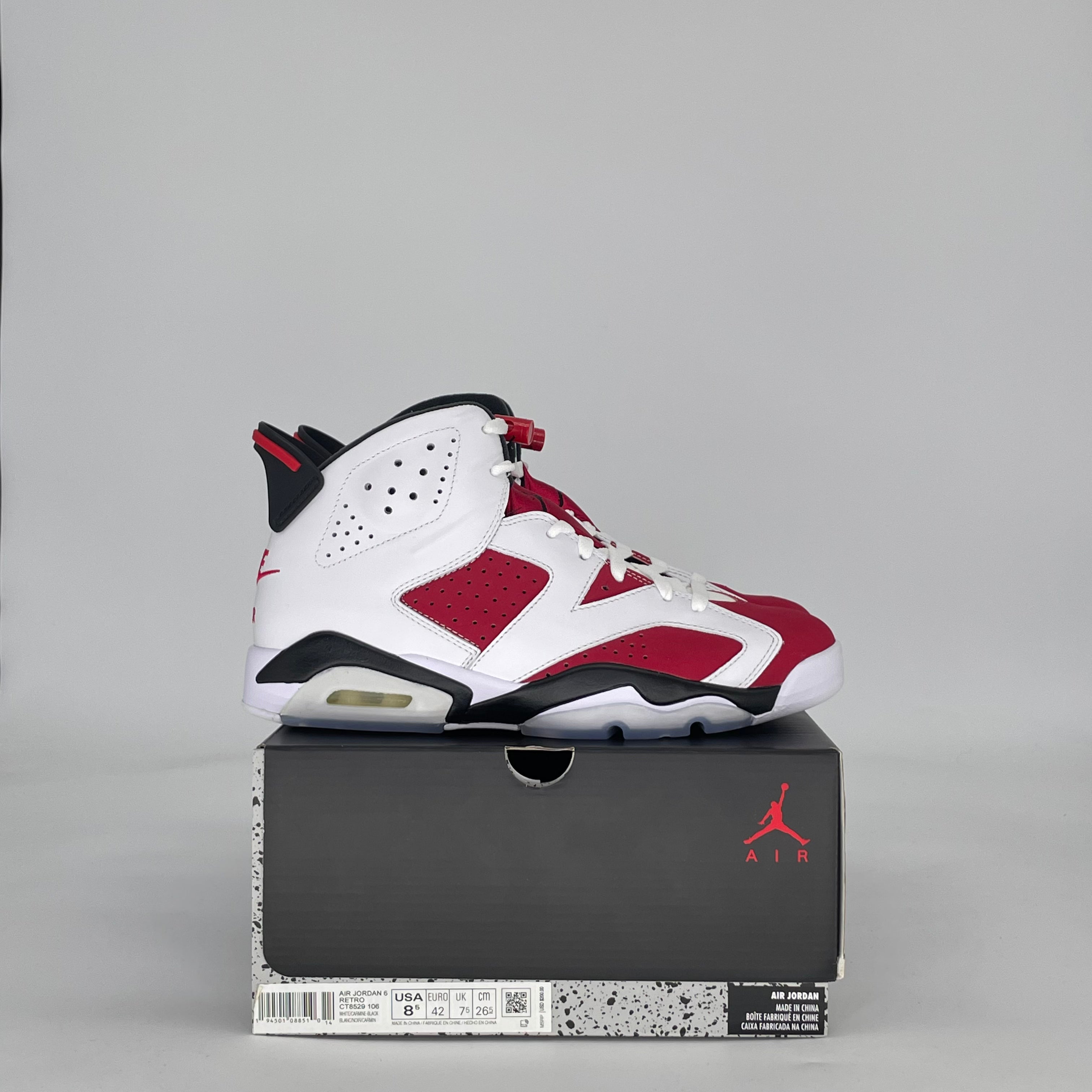 AIR JORDAN 6 CARMINE (2021) CT8529-106 SIZE 8.5/10W