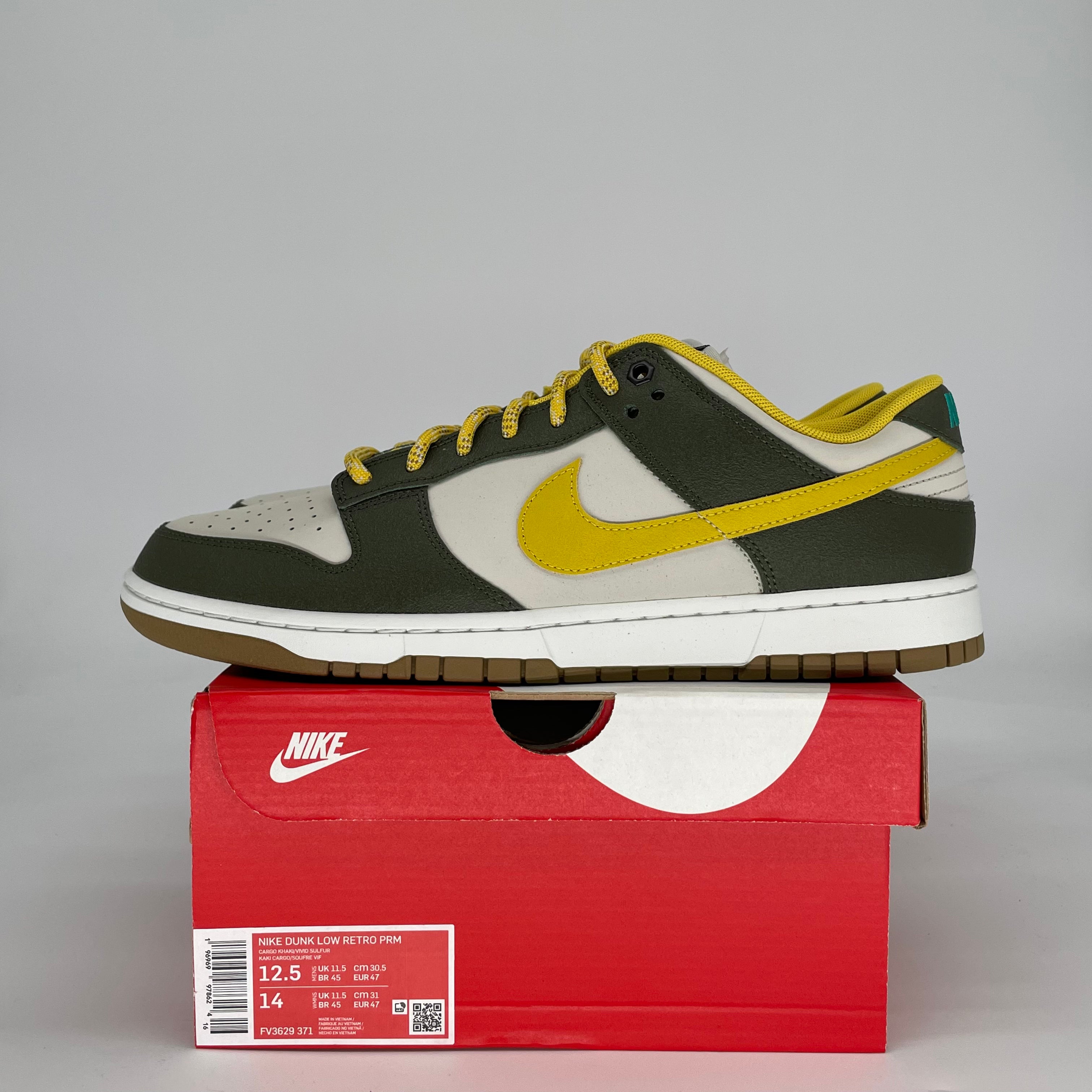 NIKE DUNK LOW CARGO KHAKI VIVID SULFUR FV3629-371 SIZE 12.5/14W