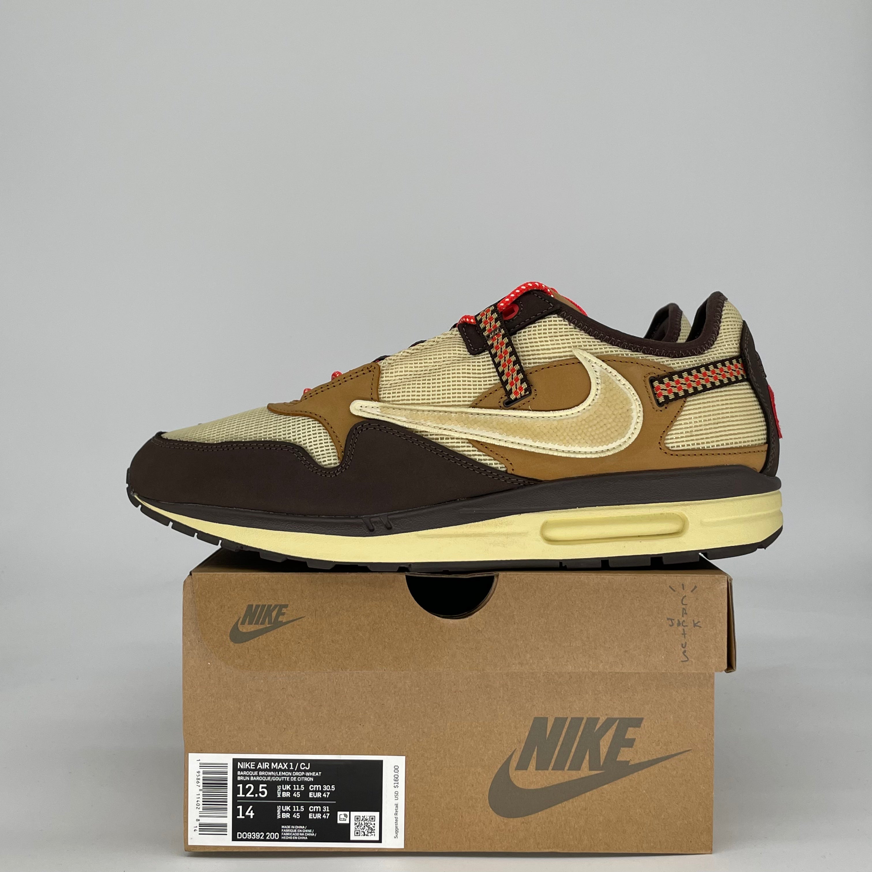 NIKE AIR MAX 1 TRAVIS SCOTT CACTUS JACK BAROQUE BROWN DO9392-200 SIZE 12.5/14W