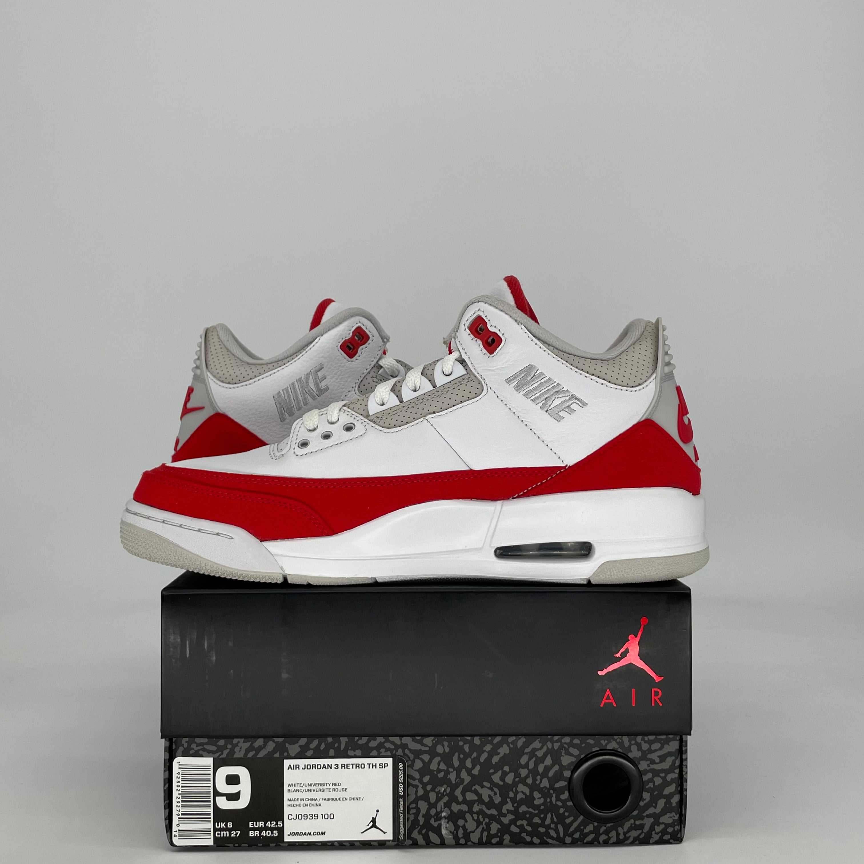 AIR JORDAN 3 TINKER WHITE UNIVERSITY RED CJ0939-100 SIZE 9/10.5W