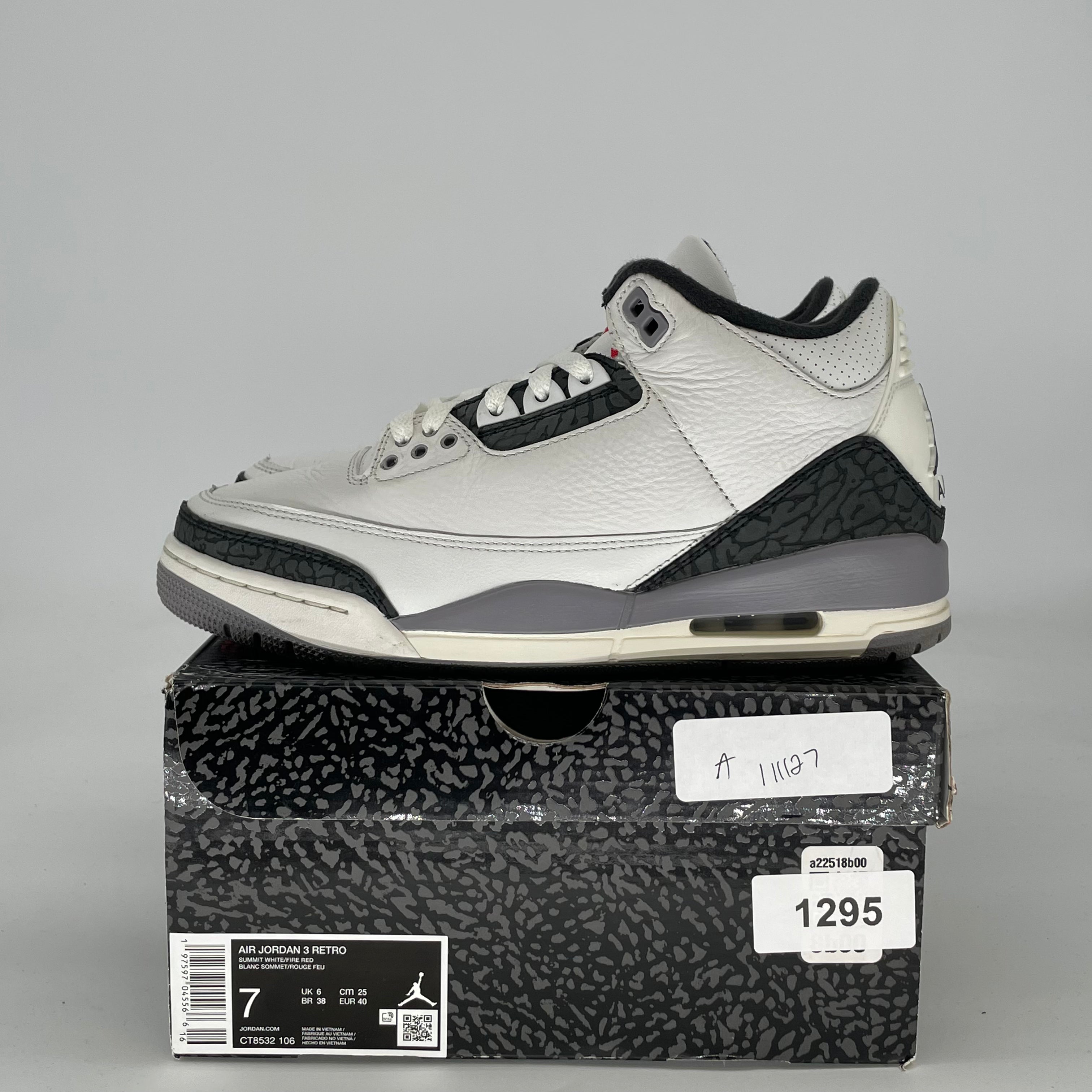 AIR JORDAN 3 CEMENT GREY CT8532-106 SIZE 7/8.5W