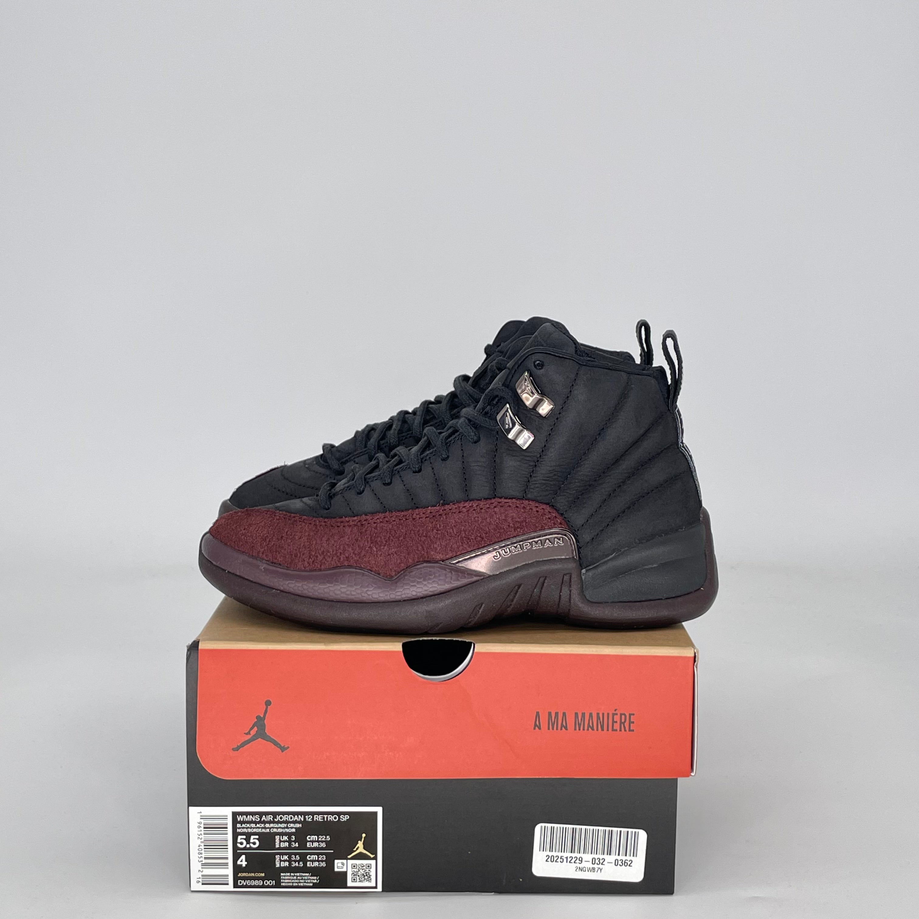 AIR JORDAN 12 A MA MANIERE BLACK W DV6989-001 SIZE 4/5.5W GS