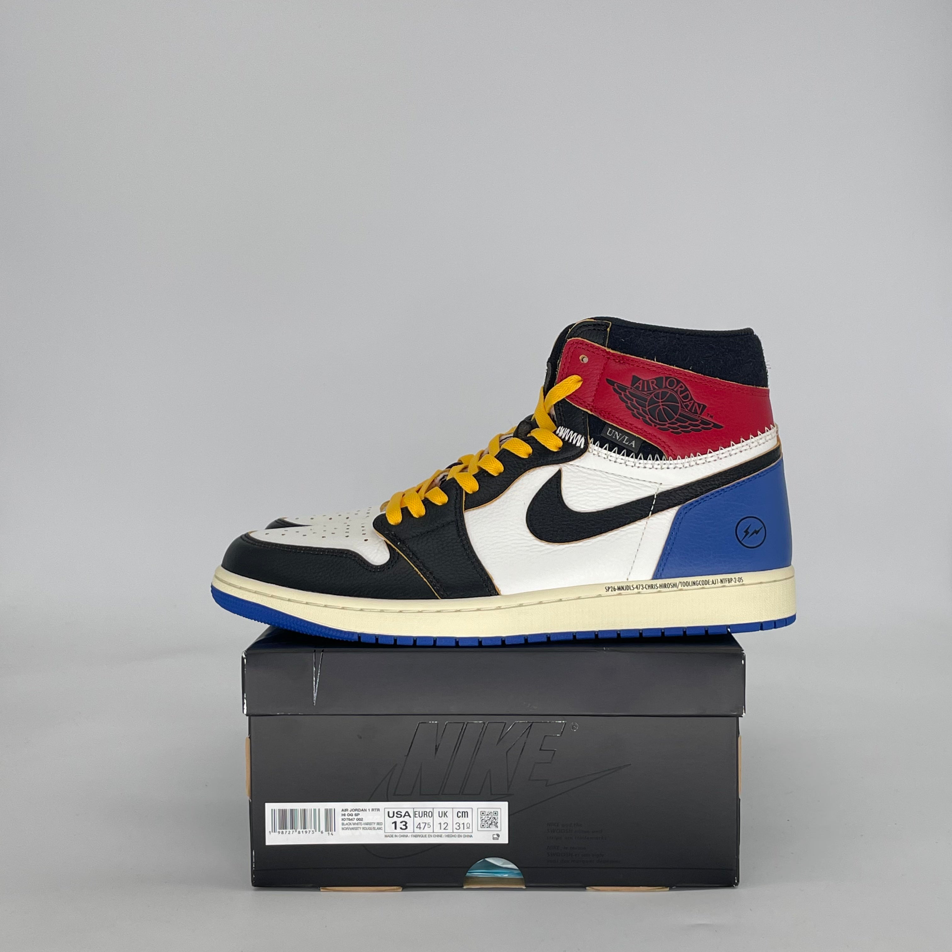 AIR JORDAN 1 FRAGMENT X UNION LA VARSITY RED SPORT ROYAL IO7847-002 SIZE 13/14.5W