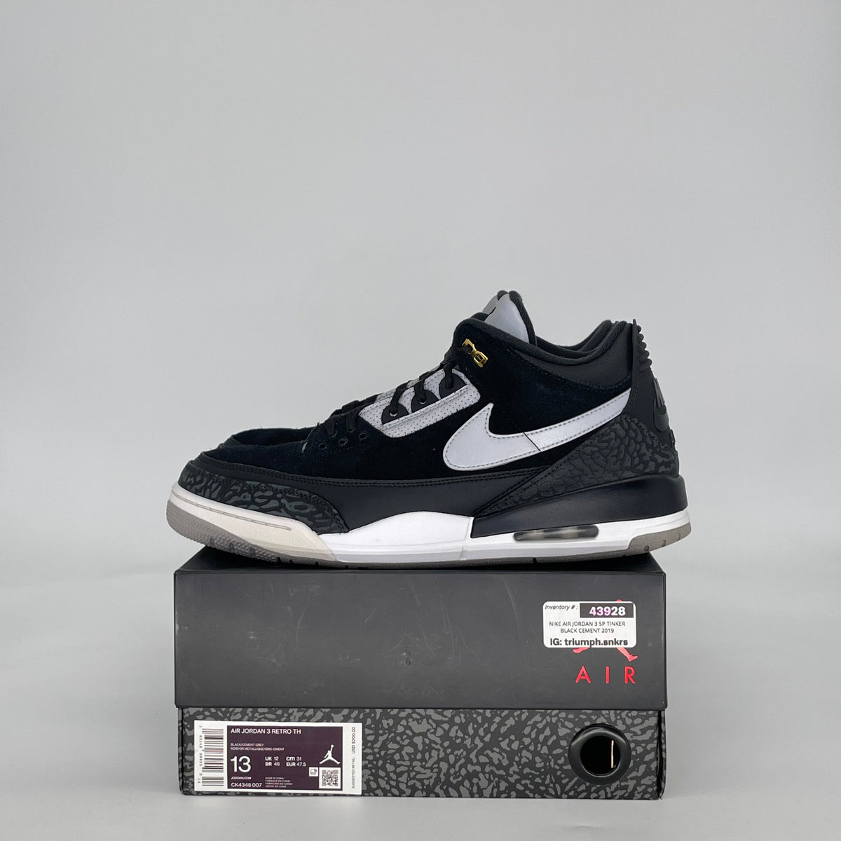 Jordan 3 Retro Tinker Black Cement Gold