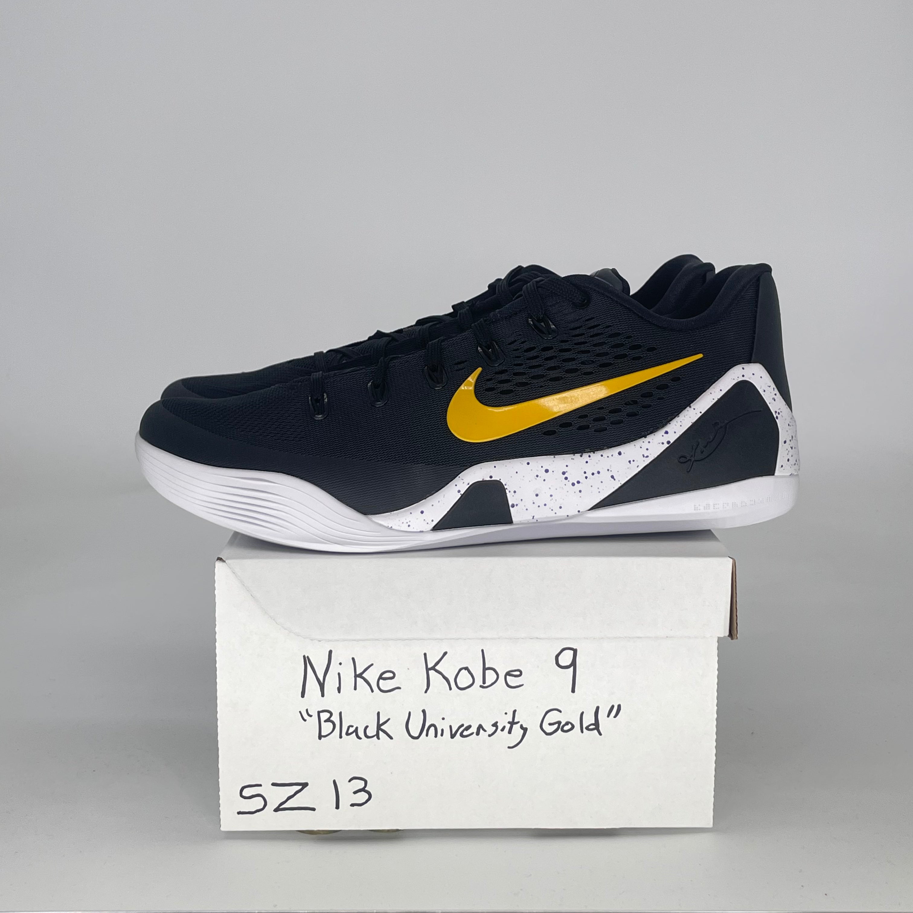 NIKE KOBE 9 EM LOW PROTRO BLACK UNIVERSITY GOLD IH1401-002 SIZE 13/14.5W