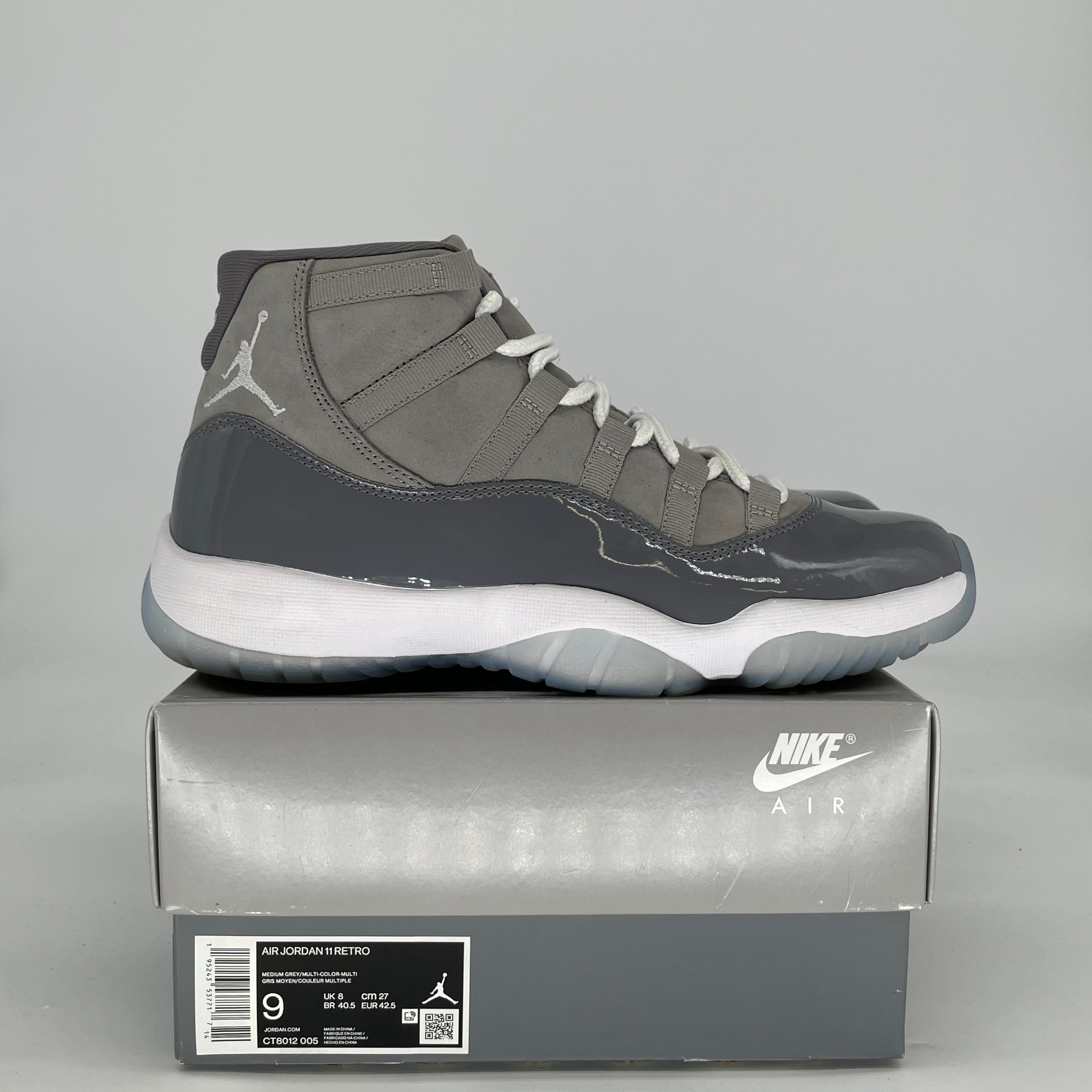 AIR JORDAN 11 COOL GREY CT8012-005 SIZE 9/10.5W