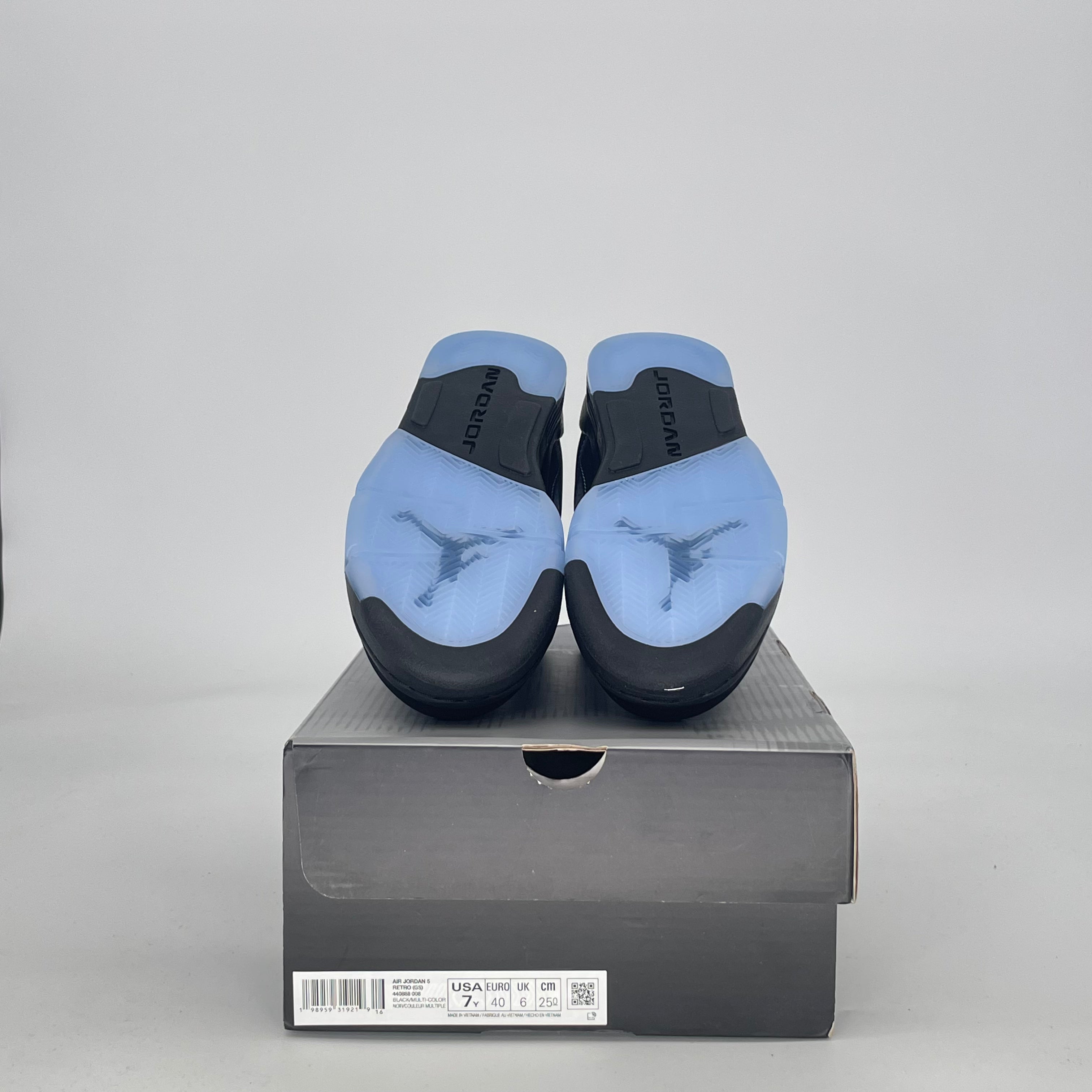 AIR JORDAN 5 BLACK UNIVERSITY BLUE 440888-008 SIZE 7/8.5W GS