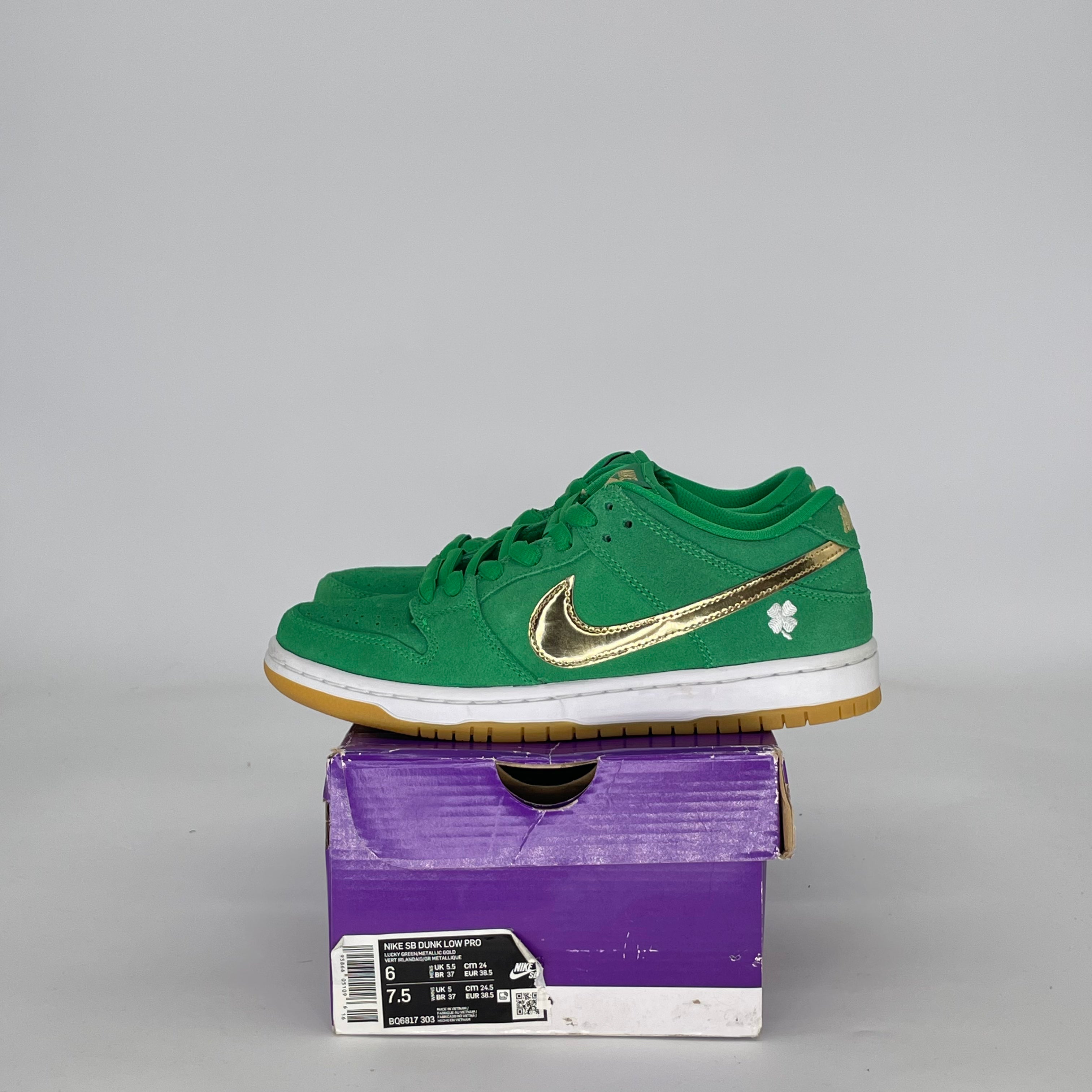 NIKE SB DUNK LOW PRO ST. PATRICKS DAY BQ6817-303 SIZE 6/7.5W GS