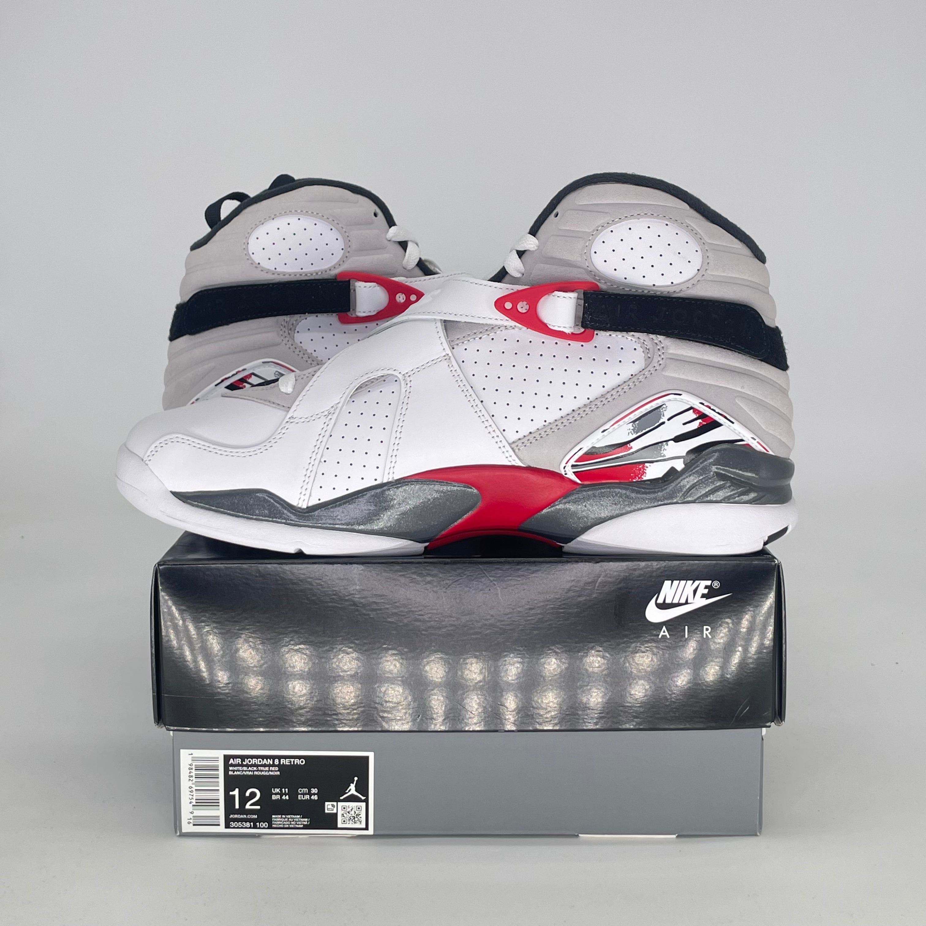 AIR JORDAN 8 WHITE TRUE RED 305381-100 SIZE 12/13.5W