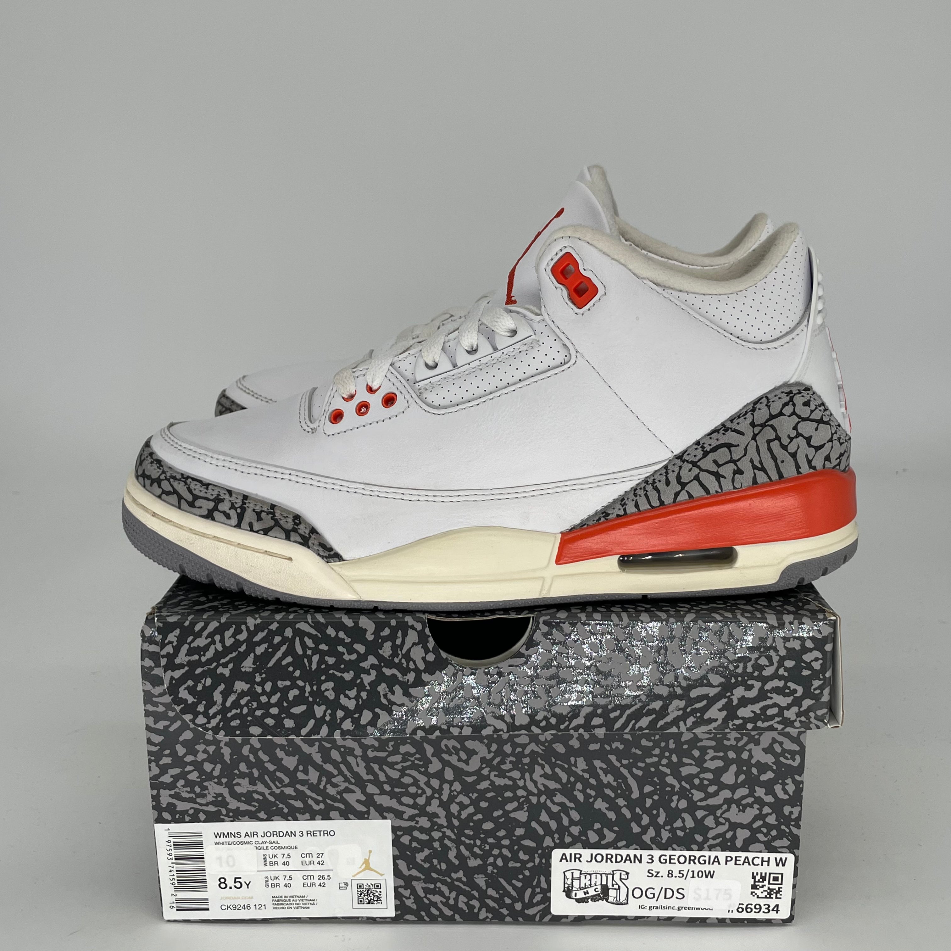 AIR JORDAN 3 GEORGIA PEACH W SIZE 8.5/10W CK9246-121