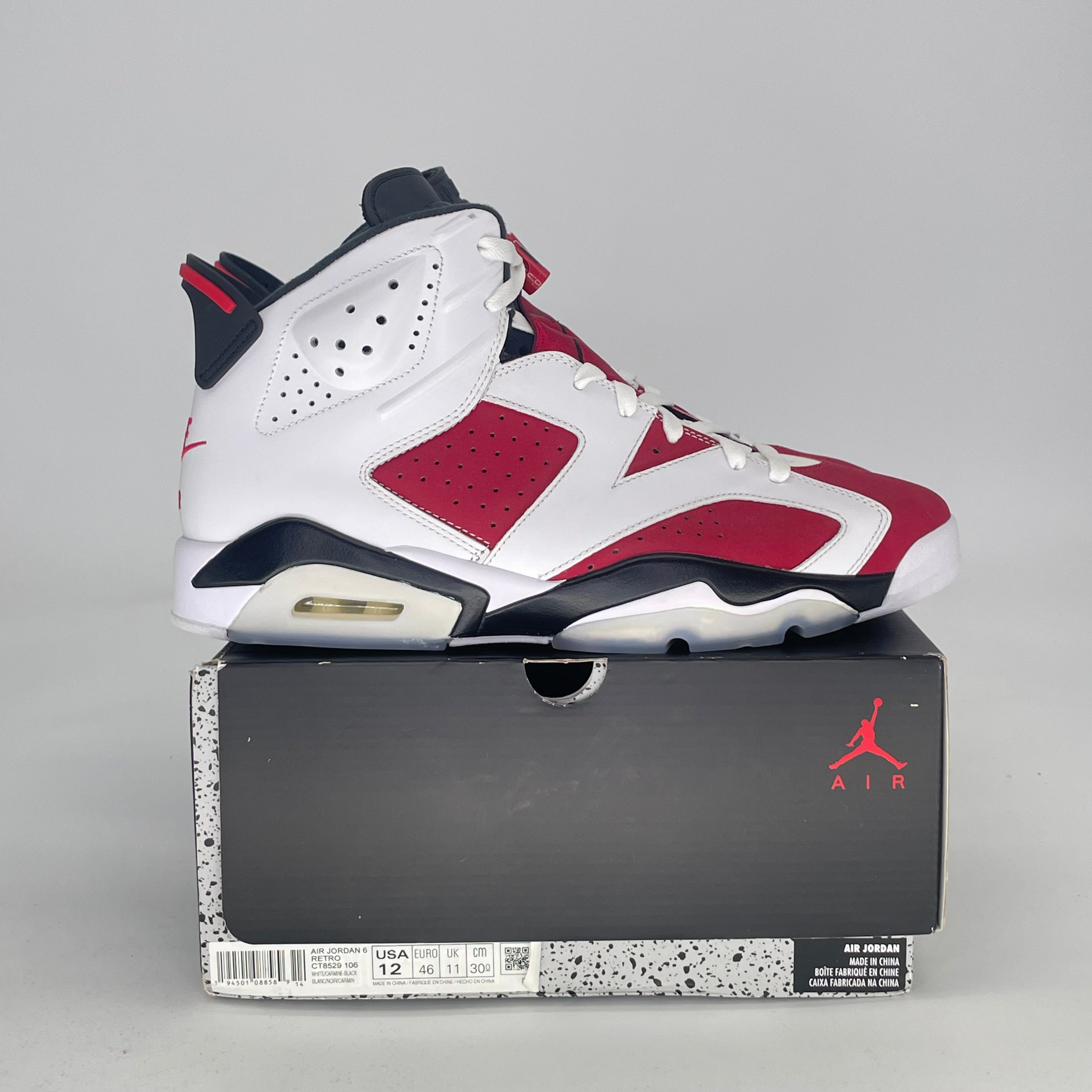 AIR JORDAN 6 CARMINE (2021) CT8529-106 SIZE 12/13.5W