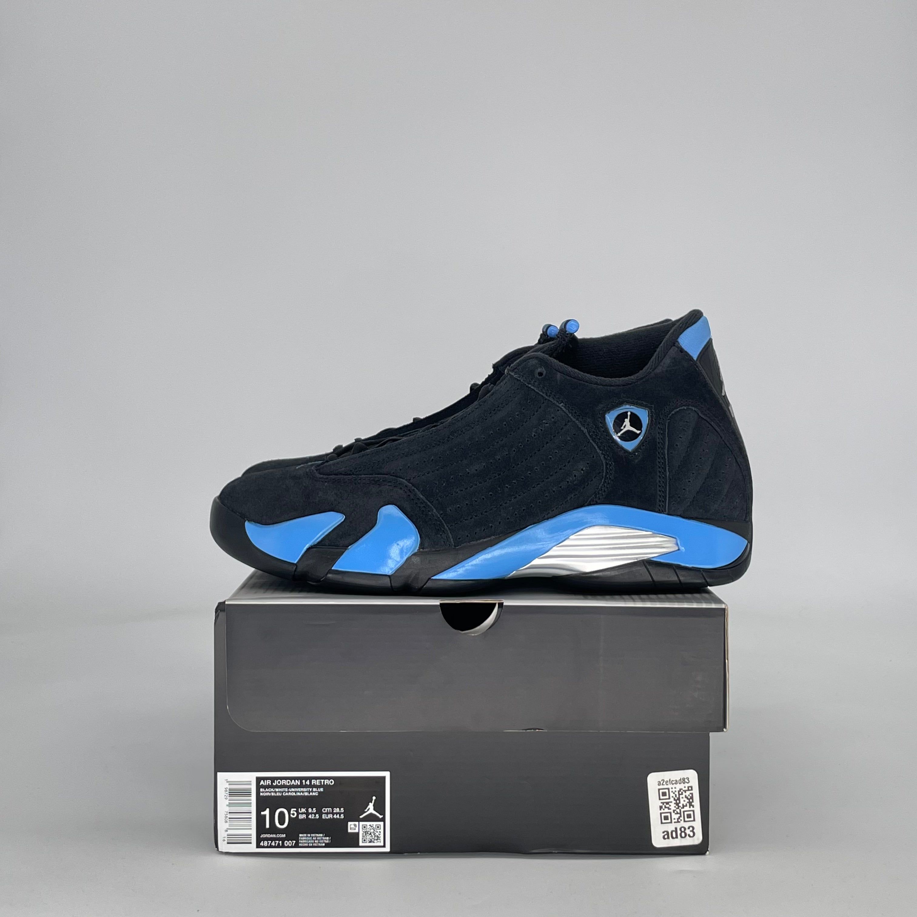 AIR JORDAN 14 BLACK UNIVERSITY BLUE 487471-007 SIZE 10.5/12W