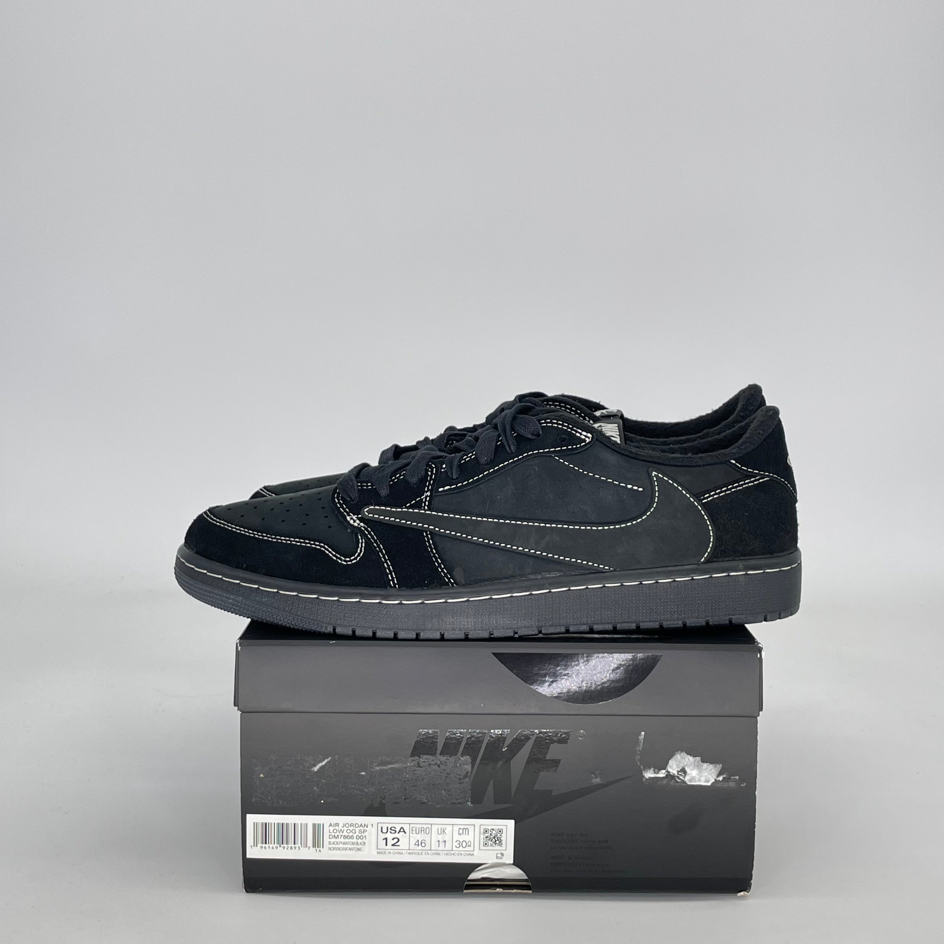AIR JORDAN 1 LOW X TRAVIS SCOTT BLACK PHANTOM DM7866-001 SIZE 12/13.5W