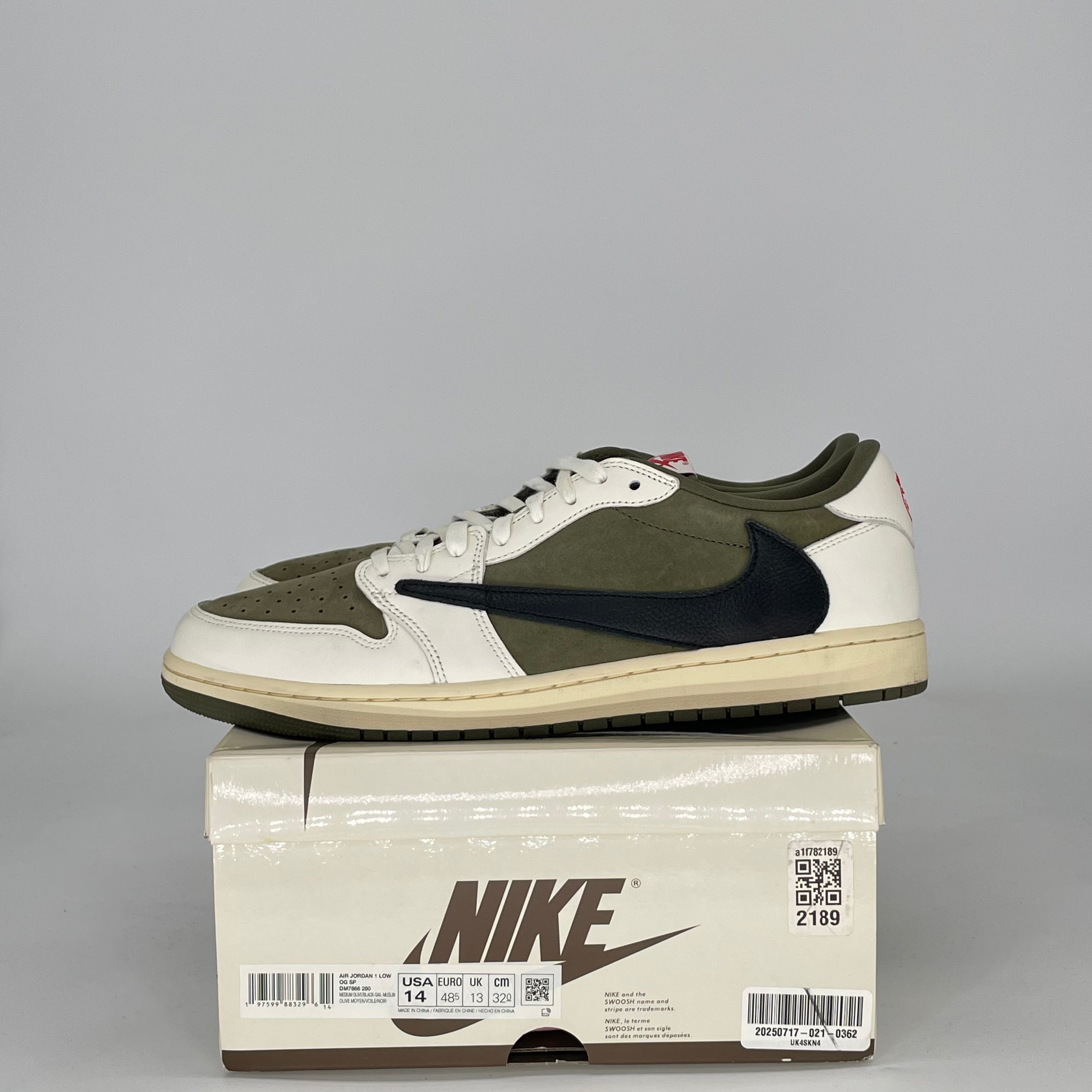 TRAVIS SCOTT X AIR JORDAN 1 LOW MEDIUM OLIVE DM7866-200 SIZE 14/15.5W