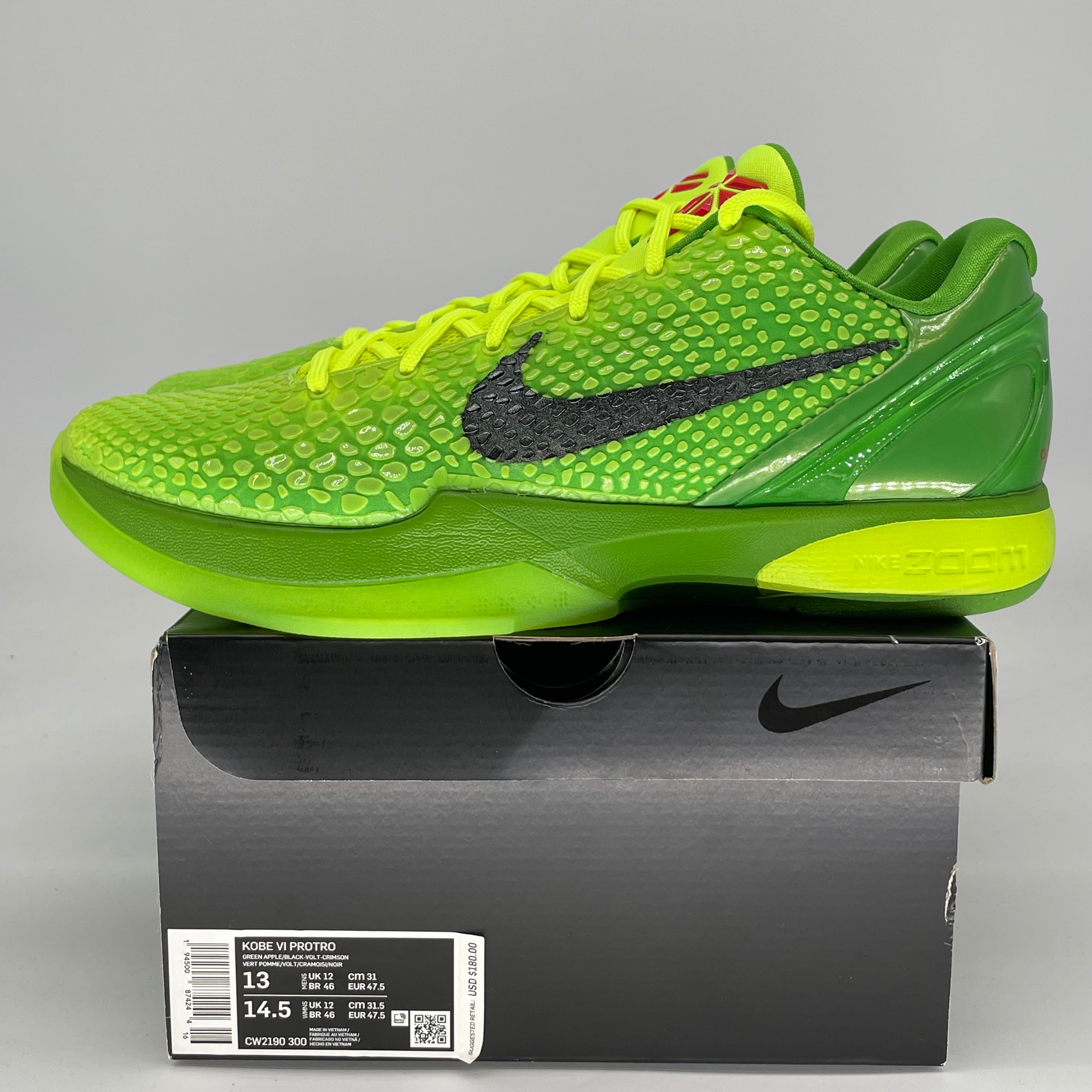 NIKE KOBE 6 PROTRO GRINCH CW2190-300 SIZE 13/14.5W