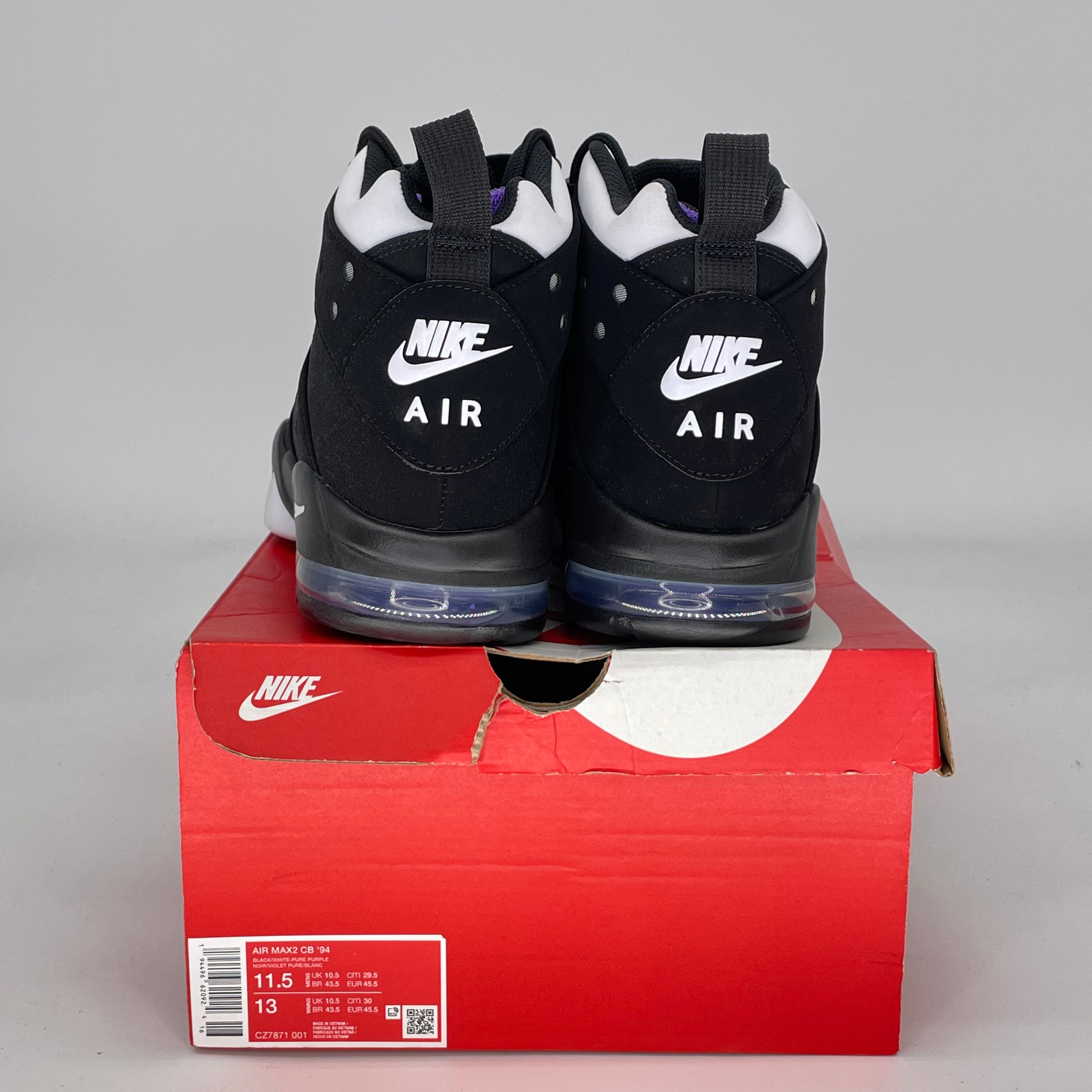 NIKE AIR MAX 2 CB 94 BLACK WHITE PURPLE CZ7871-001 SIZE 11.5/13W