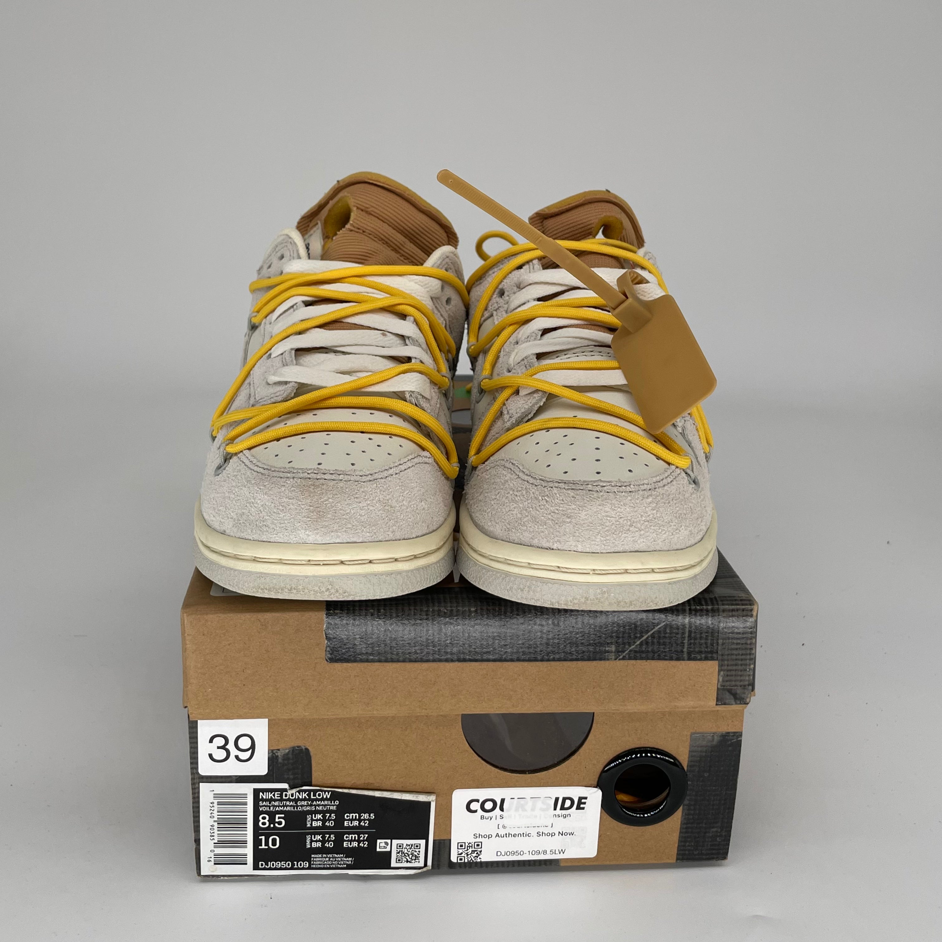 NIKE DUNK LOW OFF WHITE LOT 39 SIZE 8.5 DJ0950-109