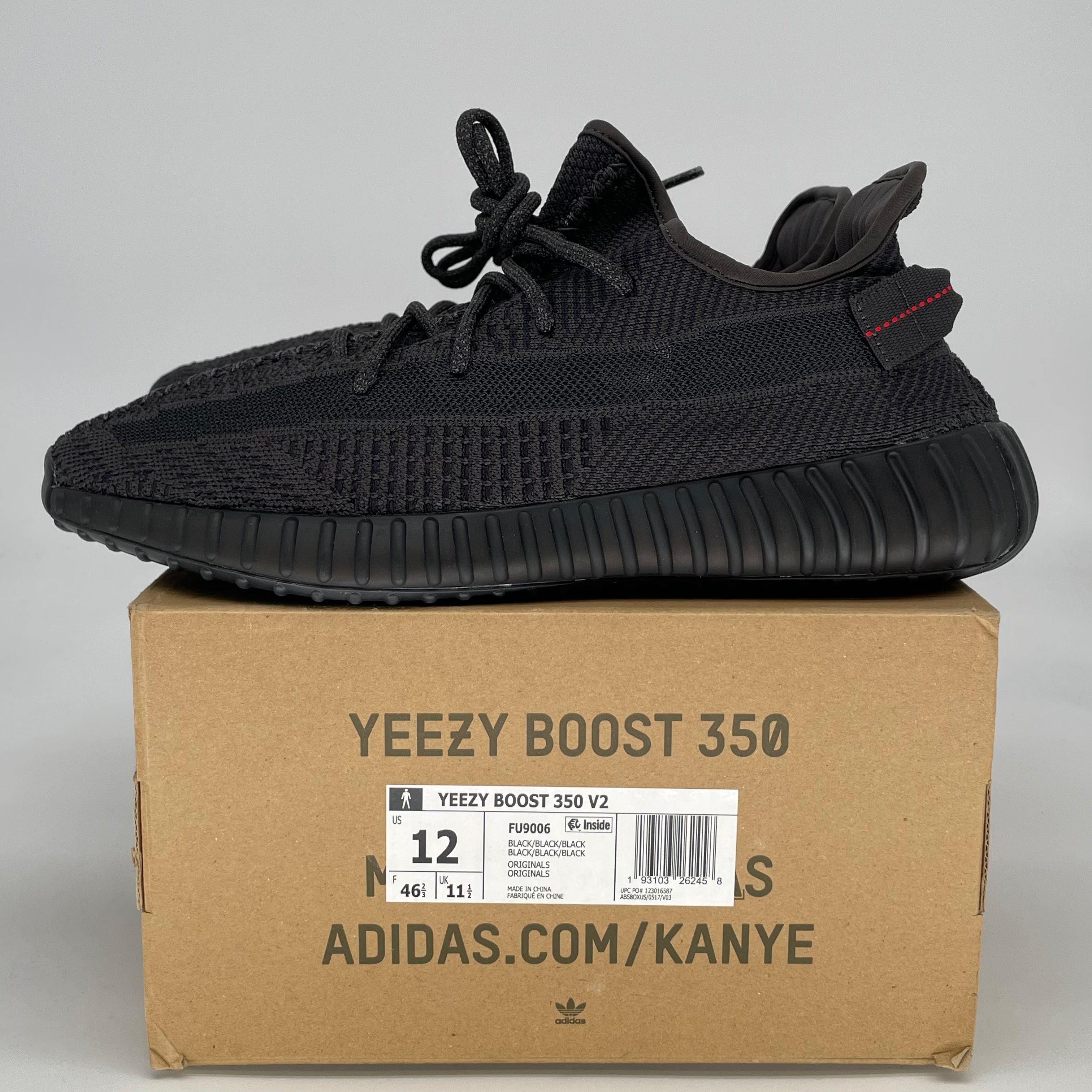ADIDAS YEEZY BOOST 350 V2 BLACK (NON-REFLECTIVE) FU9006 SIZE 12/13.5W