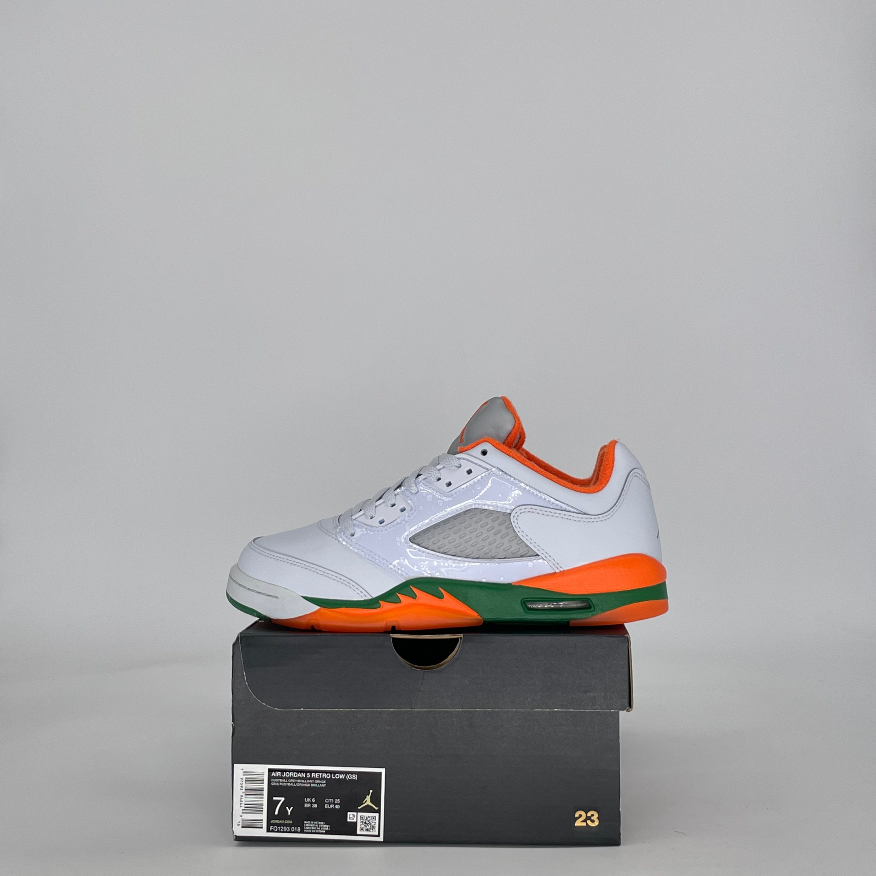 AIR JORDAN 5 LOW MIAMI HURRICANES FQ1293-018 SIZE 7/8.5W GS