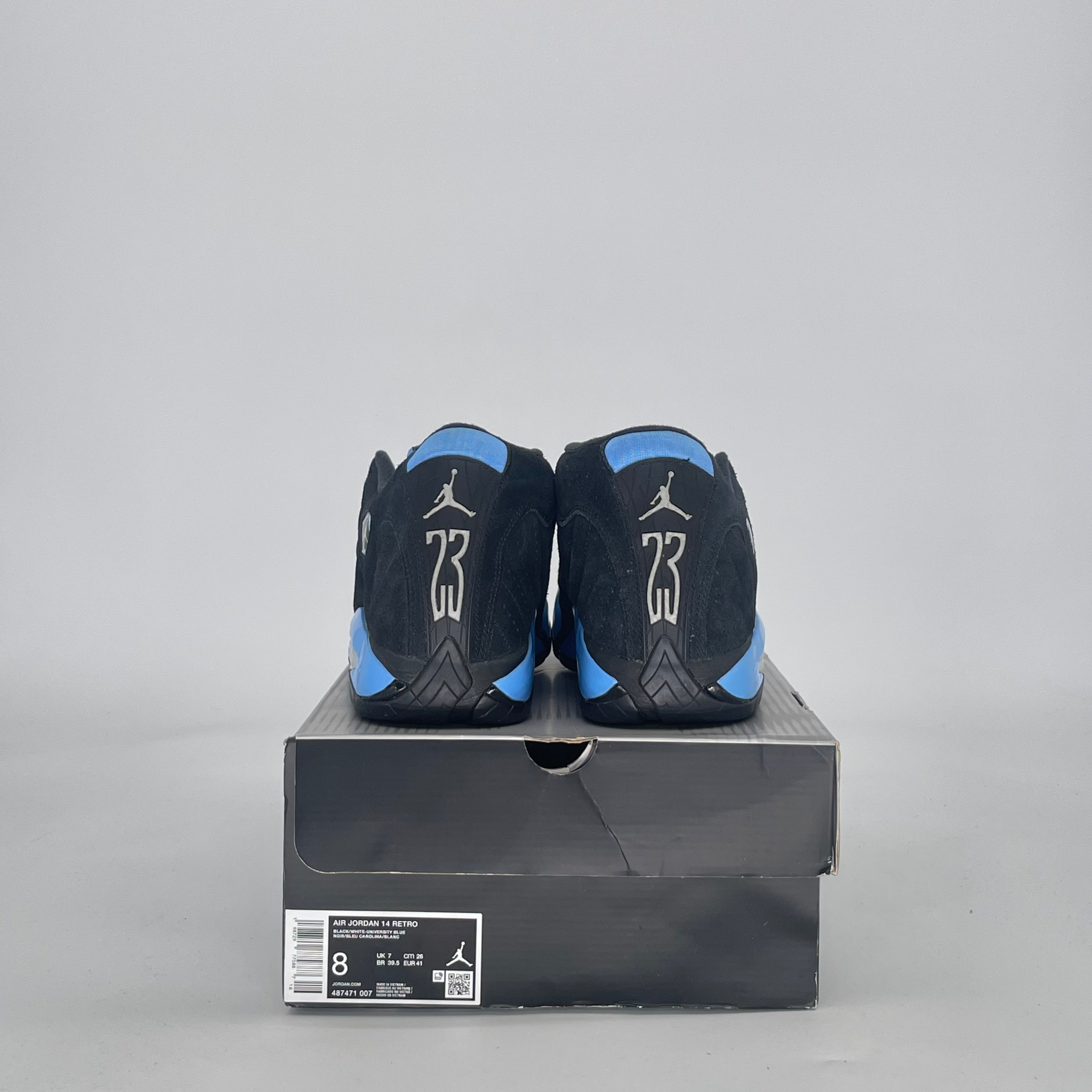 AIR JORDAN 14 BLACK UNIVERSITY BLUE 487471-007 SIZE 8/9.5W