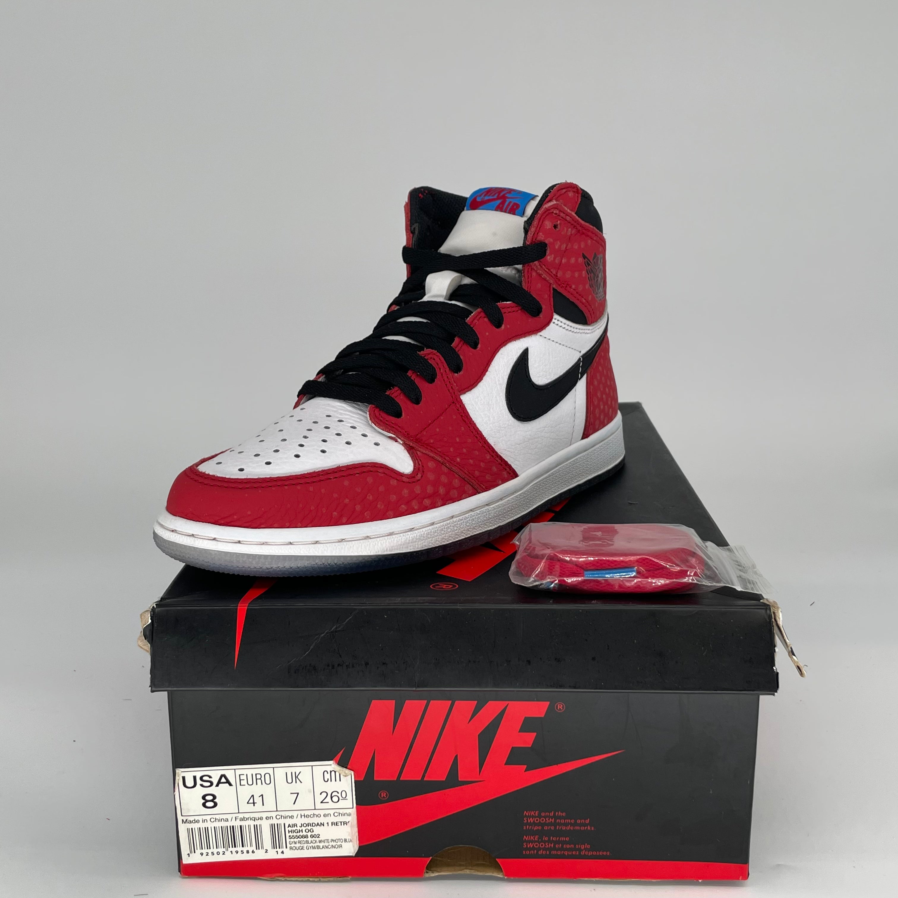 AIR JORDAN 1 SPIDER MAN ORIGIN STORY 555088-602 SIZE 8/9.5W