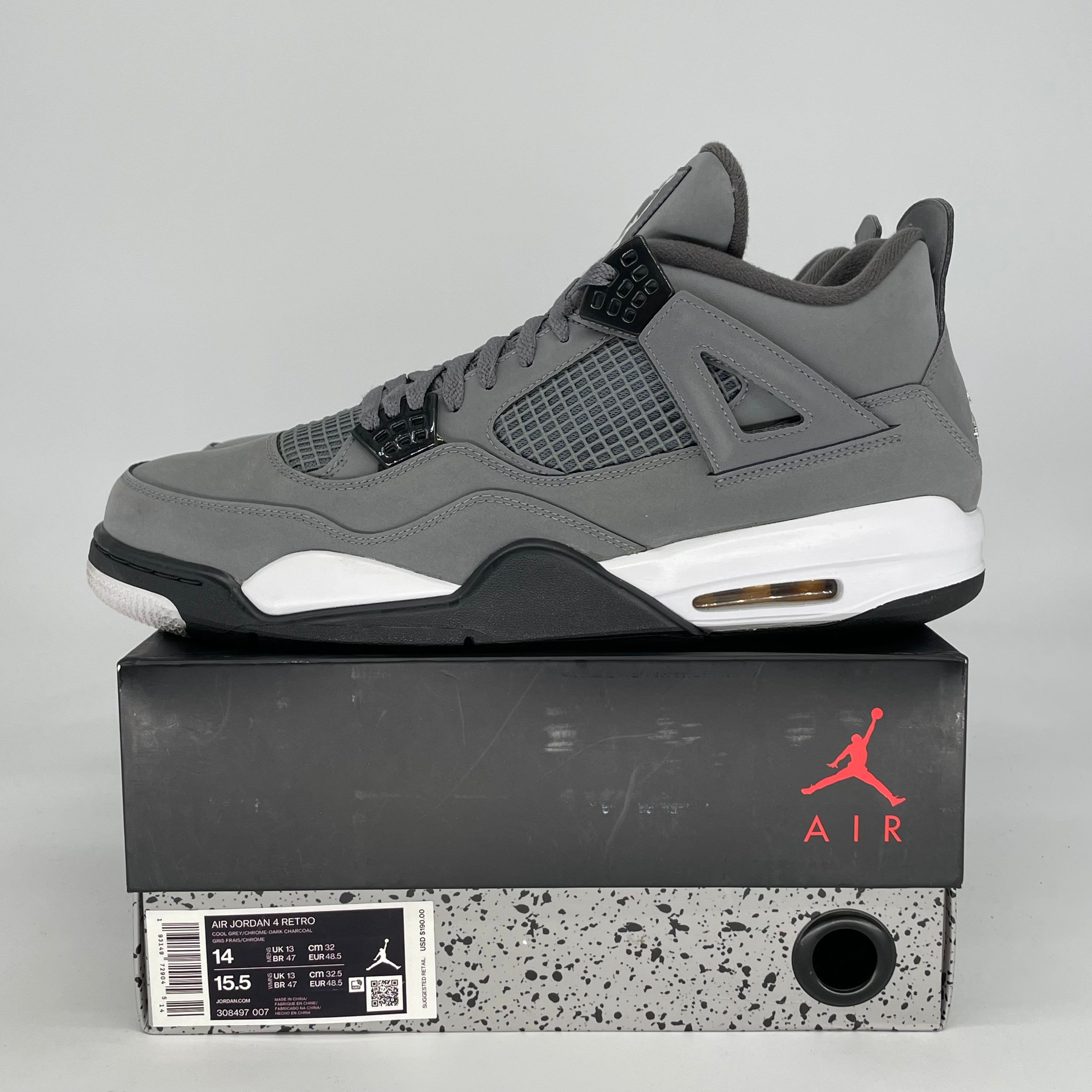 AIR JORDAN 4 COOL GREY 308497-007 SIZE 14/15.5W