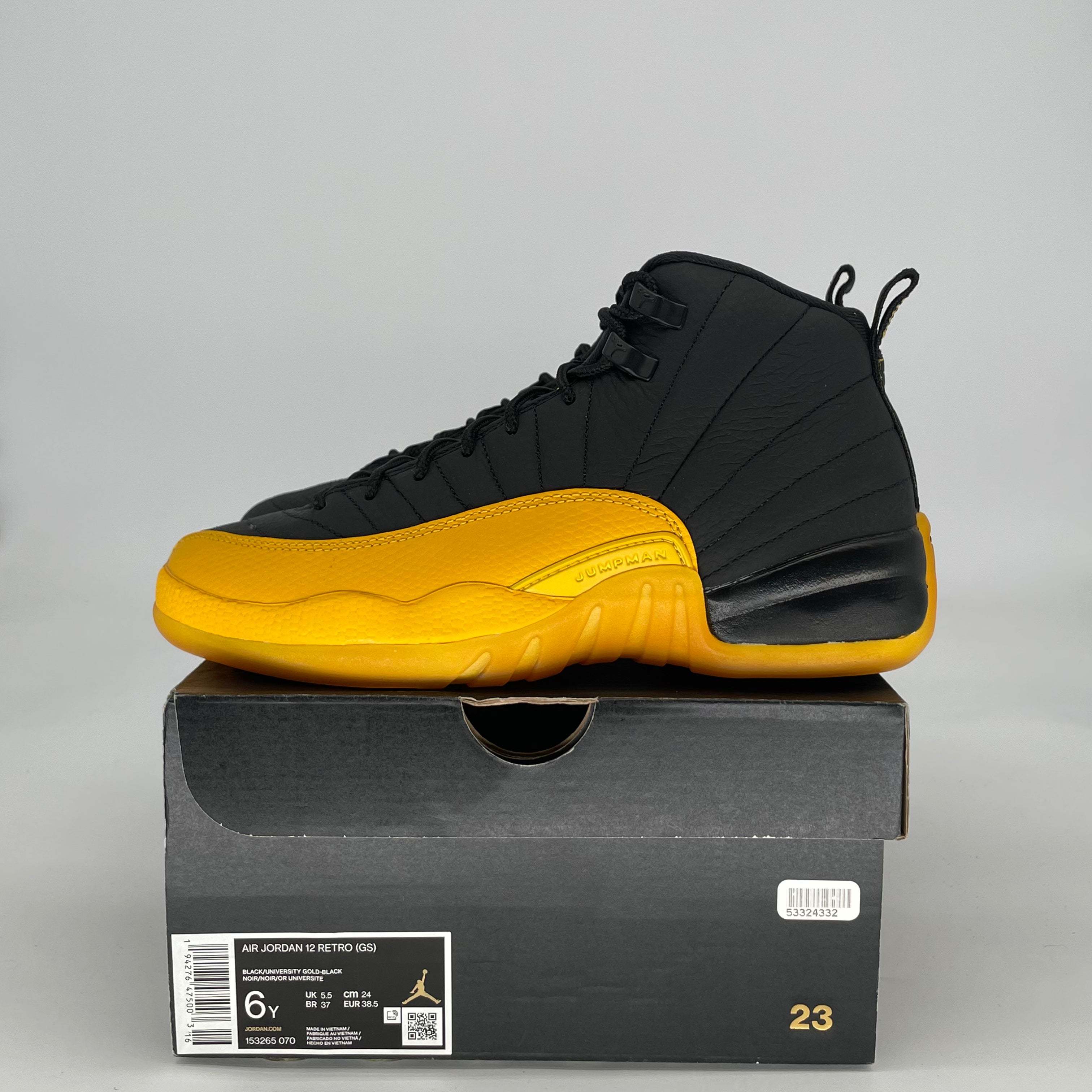 AIR JORDAN 12 BLACK UNIVERSITY GOLD 153265-070 SIZE 6/7.5W